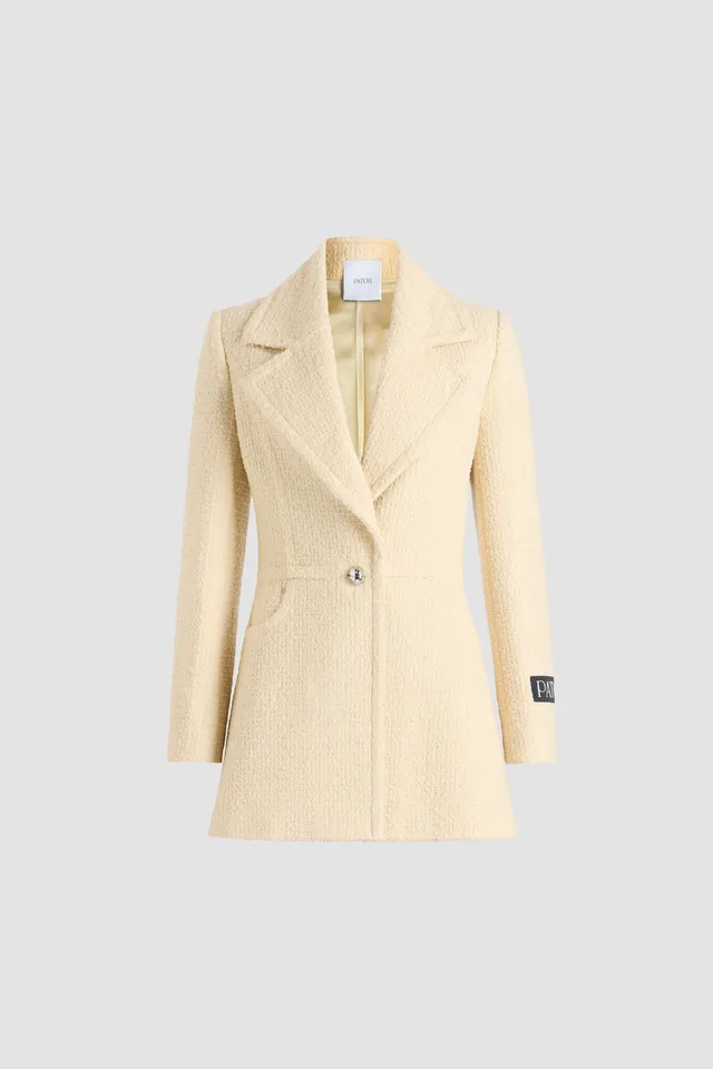 Patou H25JA056 veste longue tweed blanc