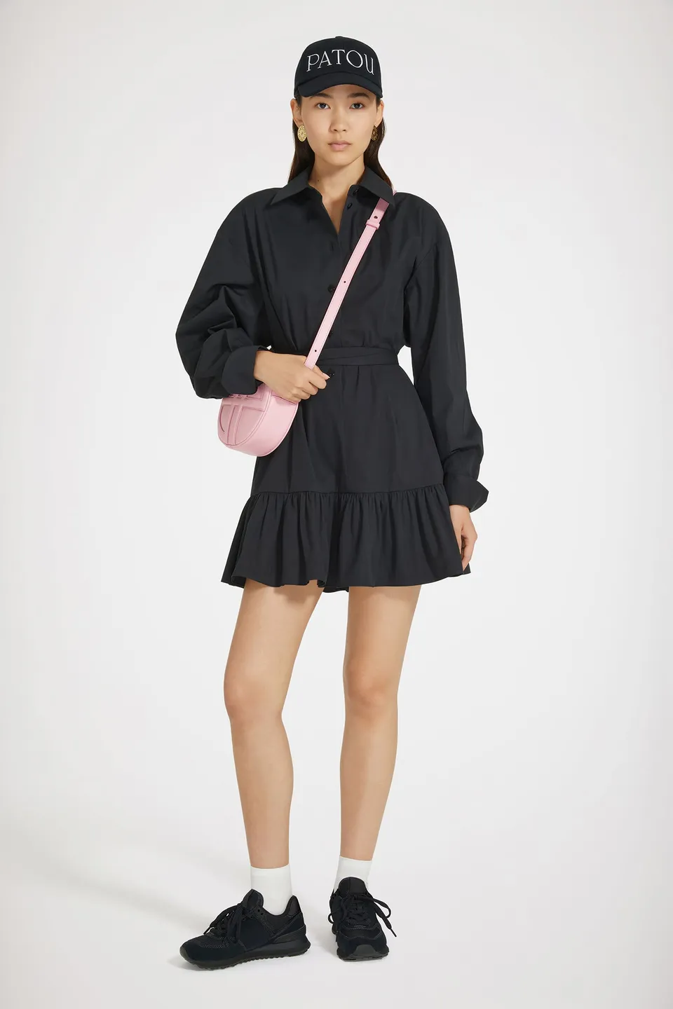 Patou P24DR1360017999B robe chemise popeline noire volant