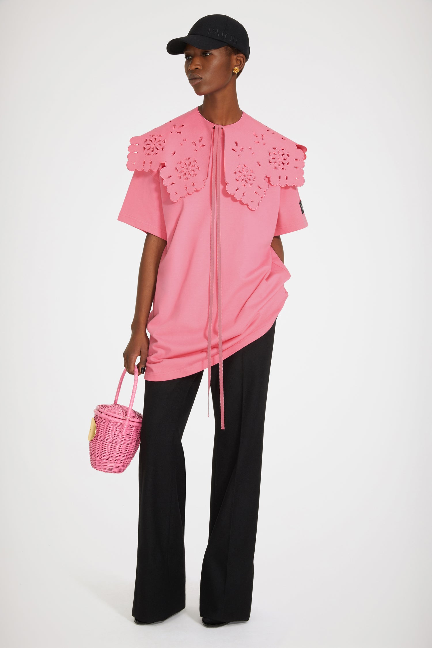 Patou JE057 robe t-shirt coton bio rose col amovible
