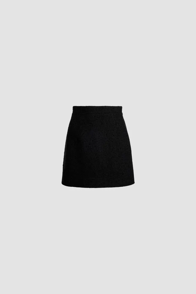 Patou SK072 mini jupe tweed laine coton noir