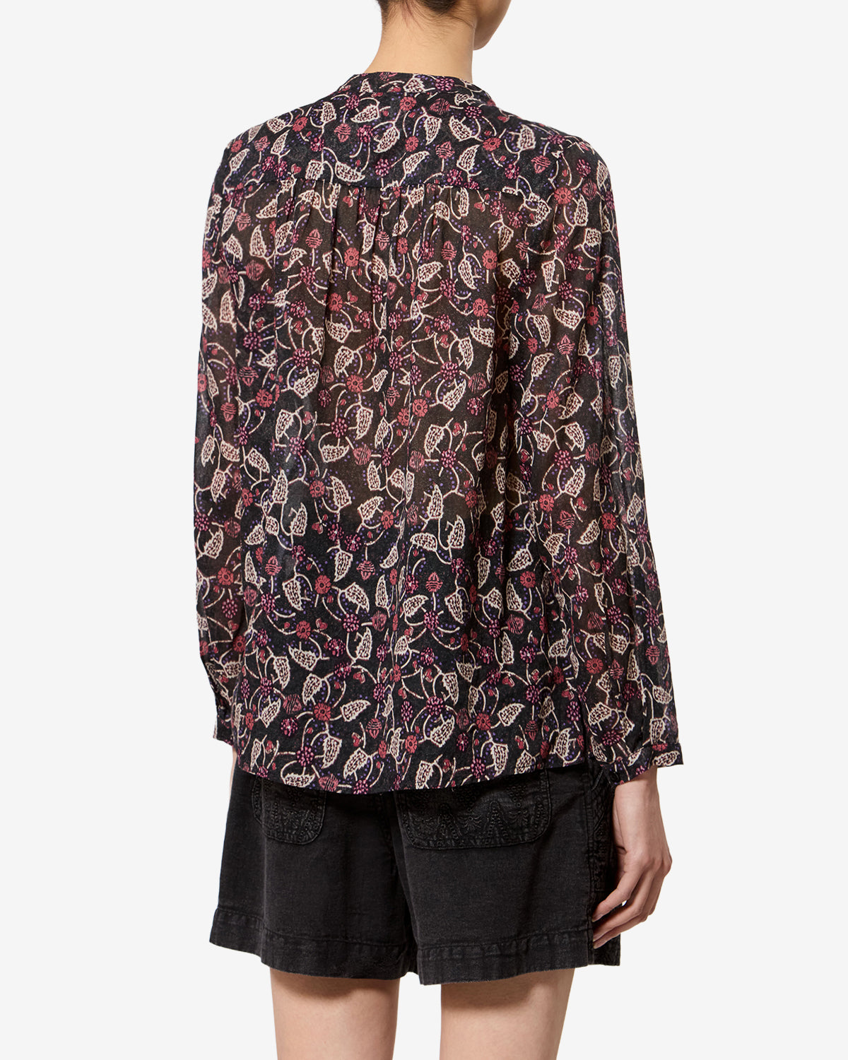 Isabel Marant Maria blouse voile coton noir framboise taille 38