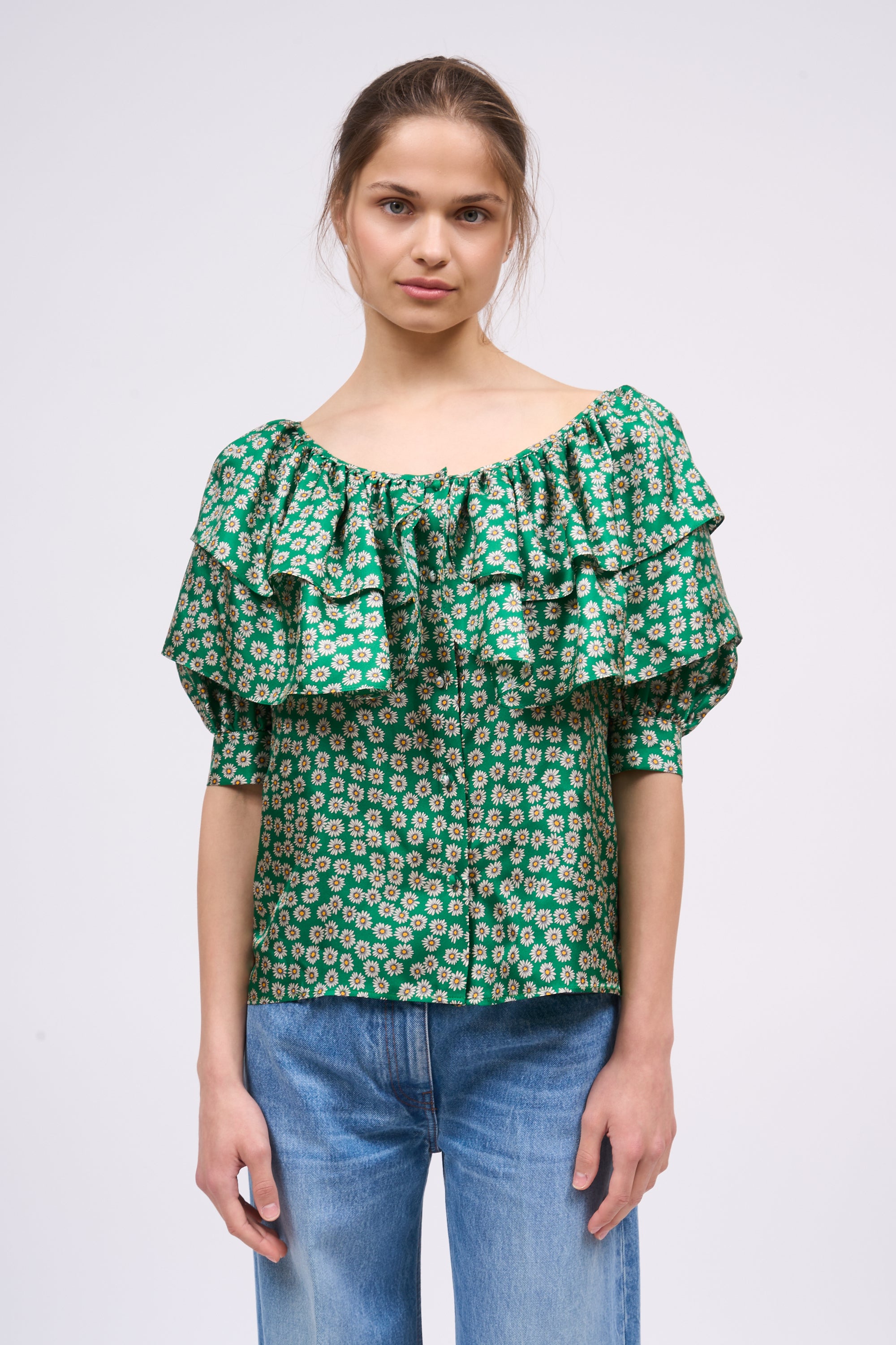 Paul & Joe Daniello blouse soie imprimé marguerite vert