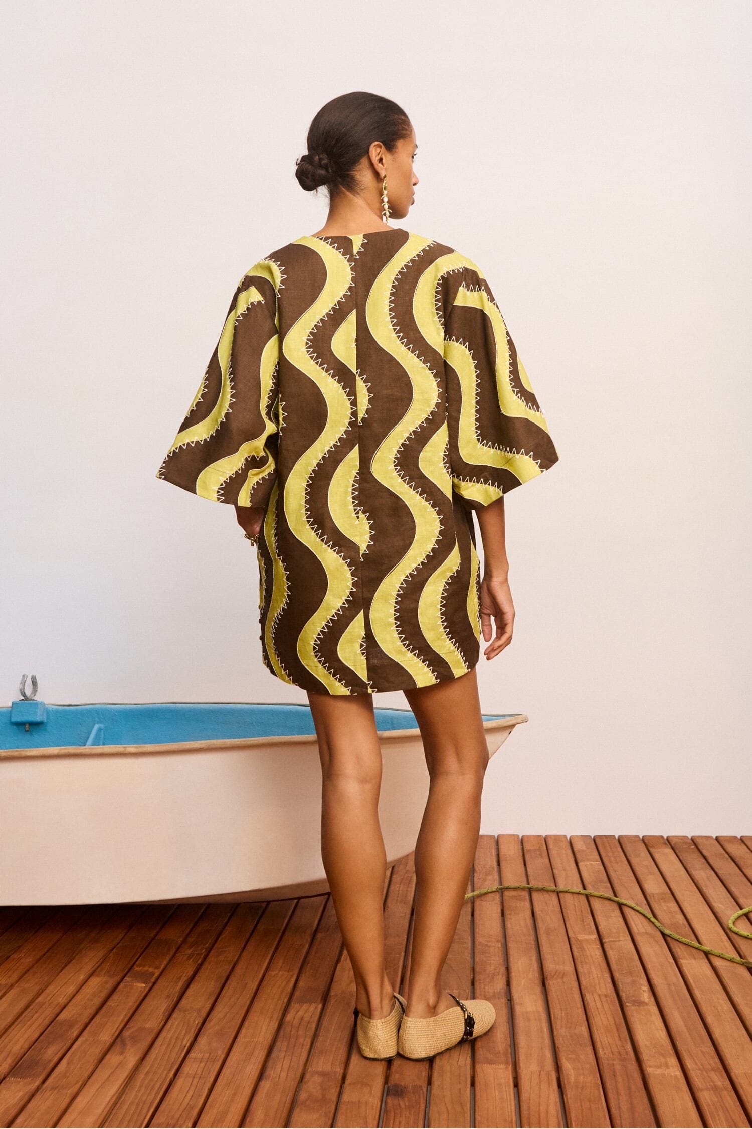 Alemaïs Frankie Mini robe jaune en lin col V