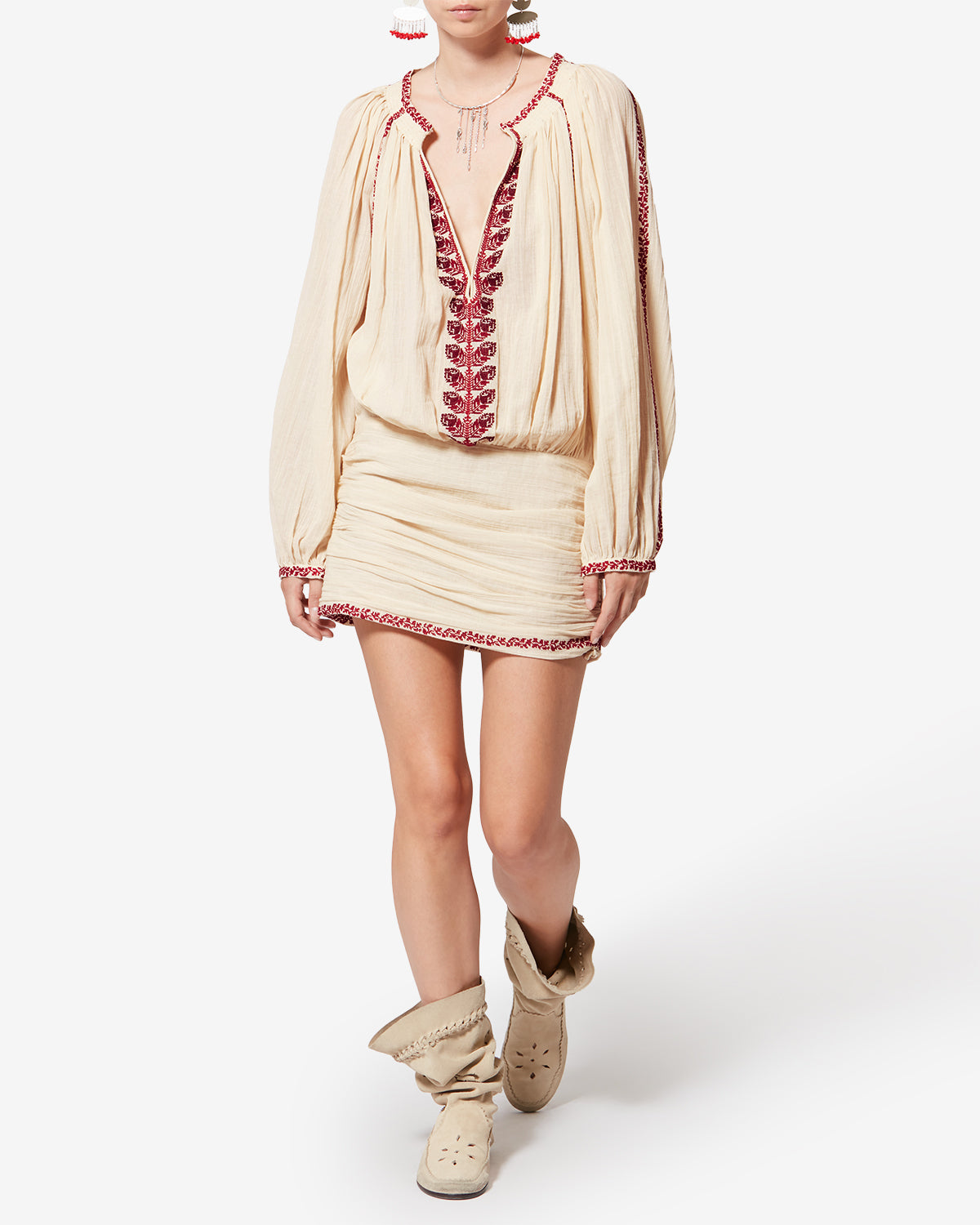 Isabel Marant Robes Ludy robe beige-rouge gaze coton