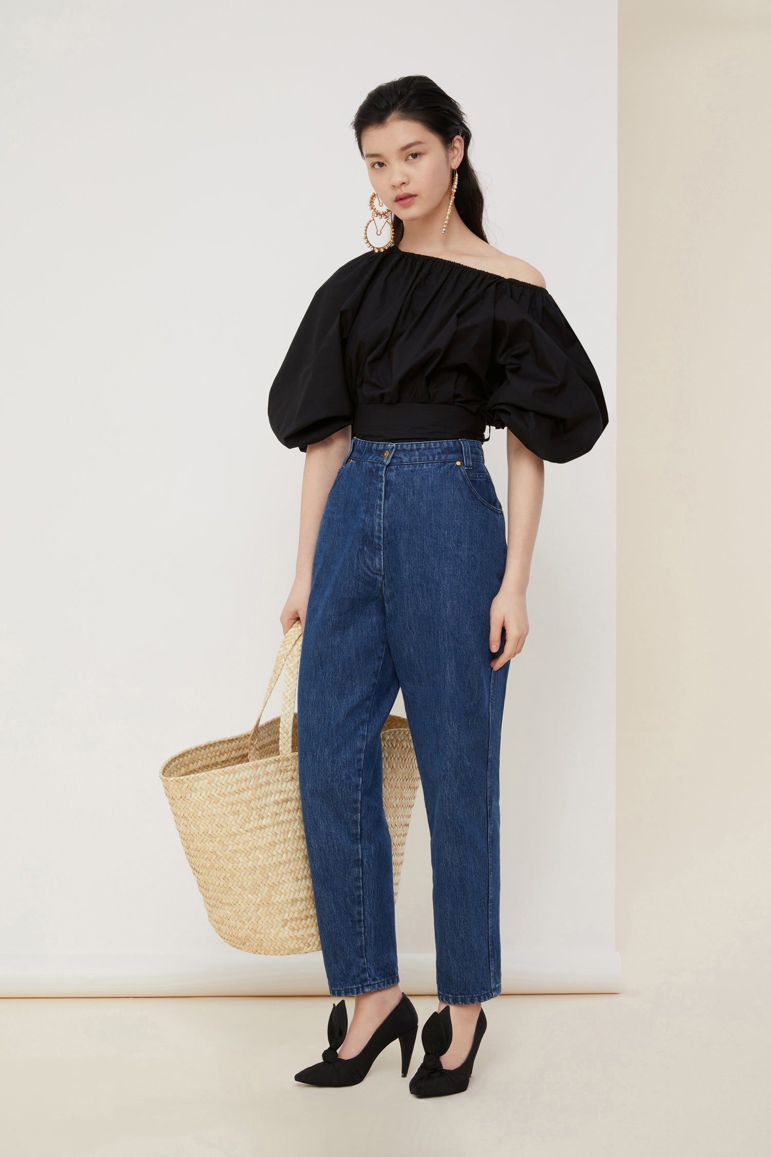 Patou Volume poplin crop top noir coton bio 34-42