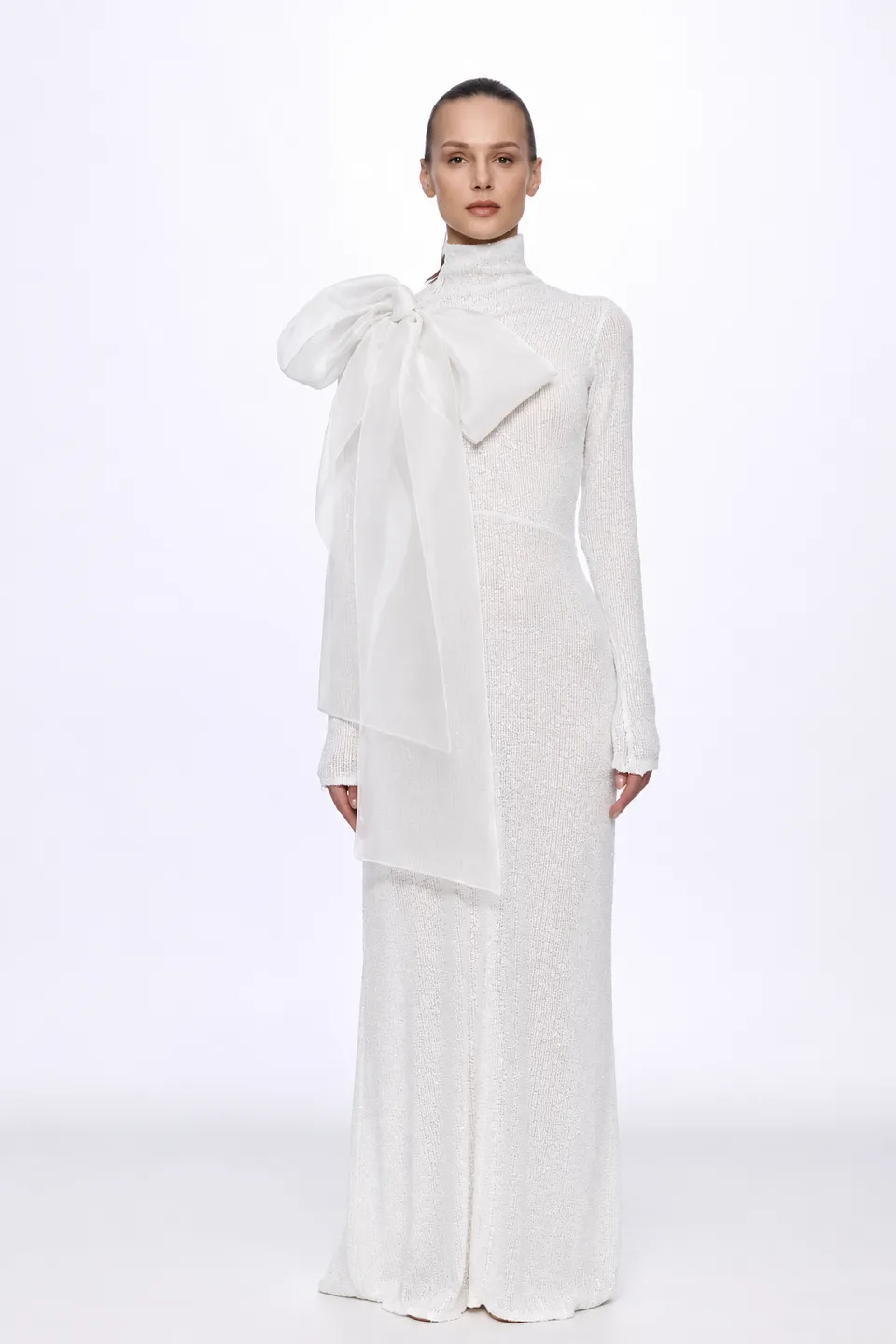 ATU Body Couture Sequins robe midi sequins blanche nœud S