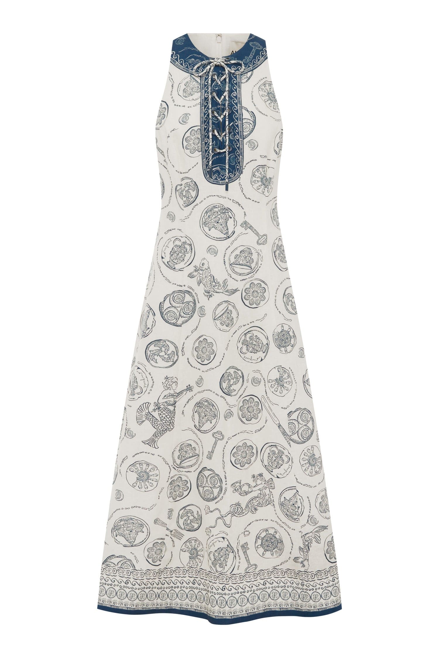 Alemäis Lucky robe midi en lin laçage imprimé nautique