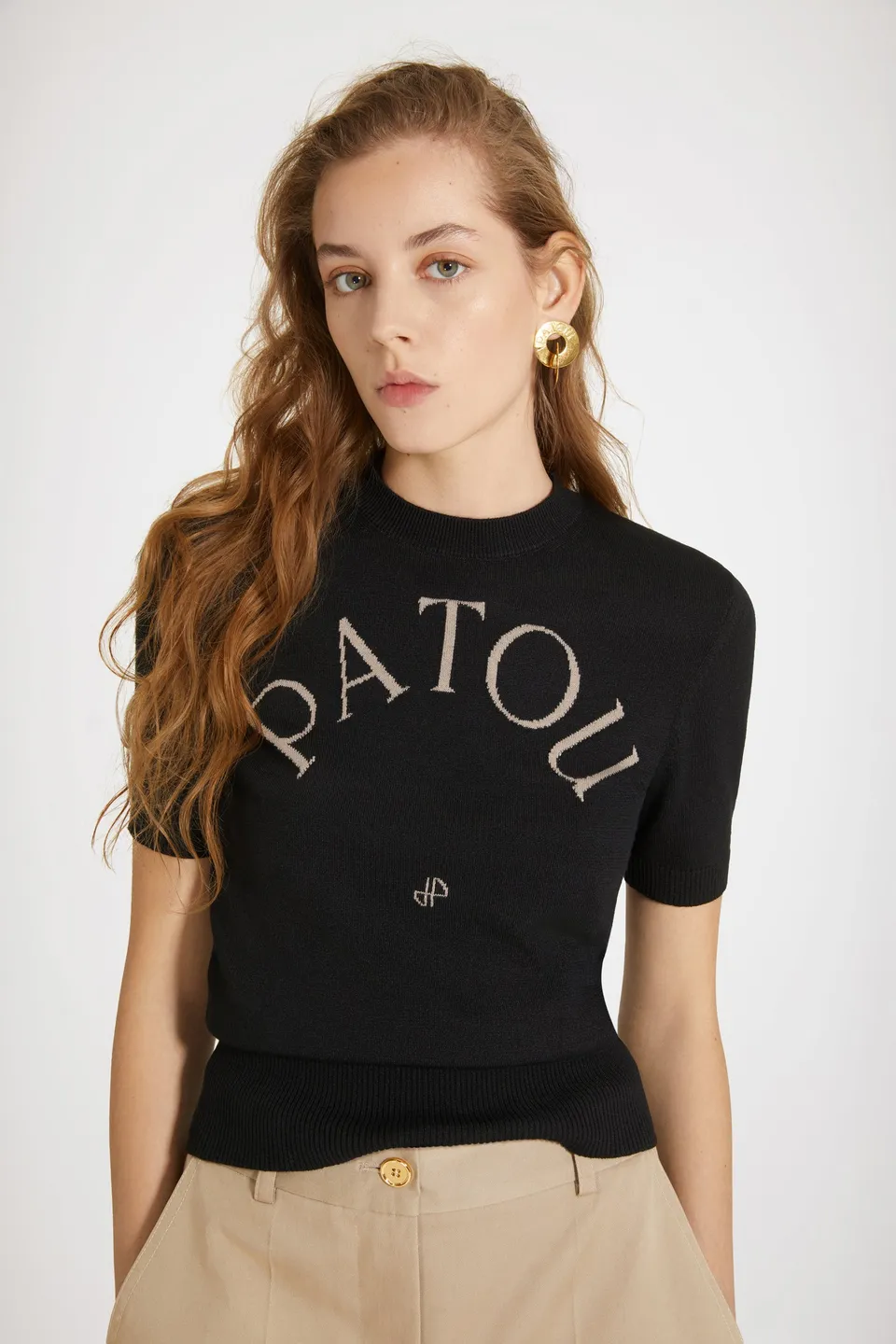 Patou Knitwear P23KN0688045911B top maille coton bio noir gris