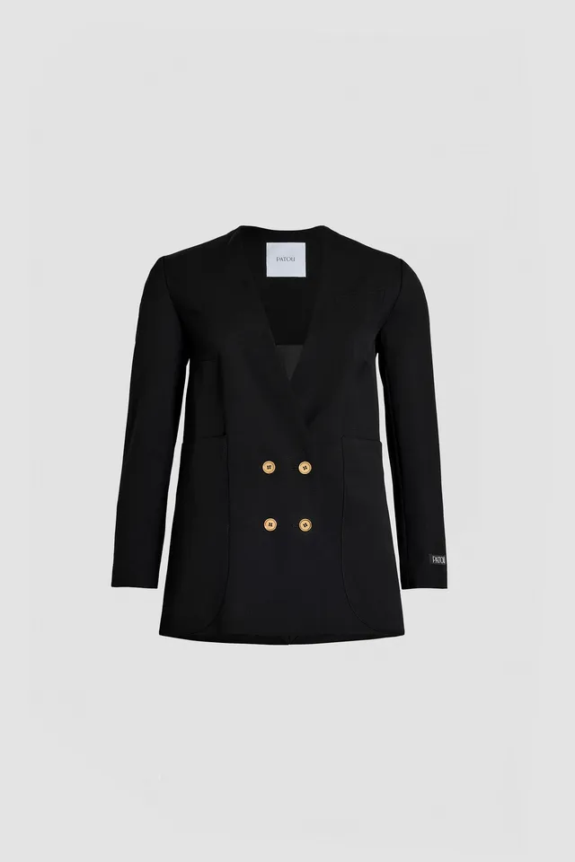 Patou P23JA0020103999B veste croisee laine tech Noir