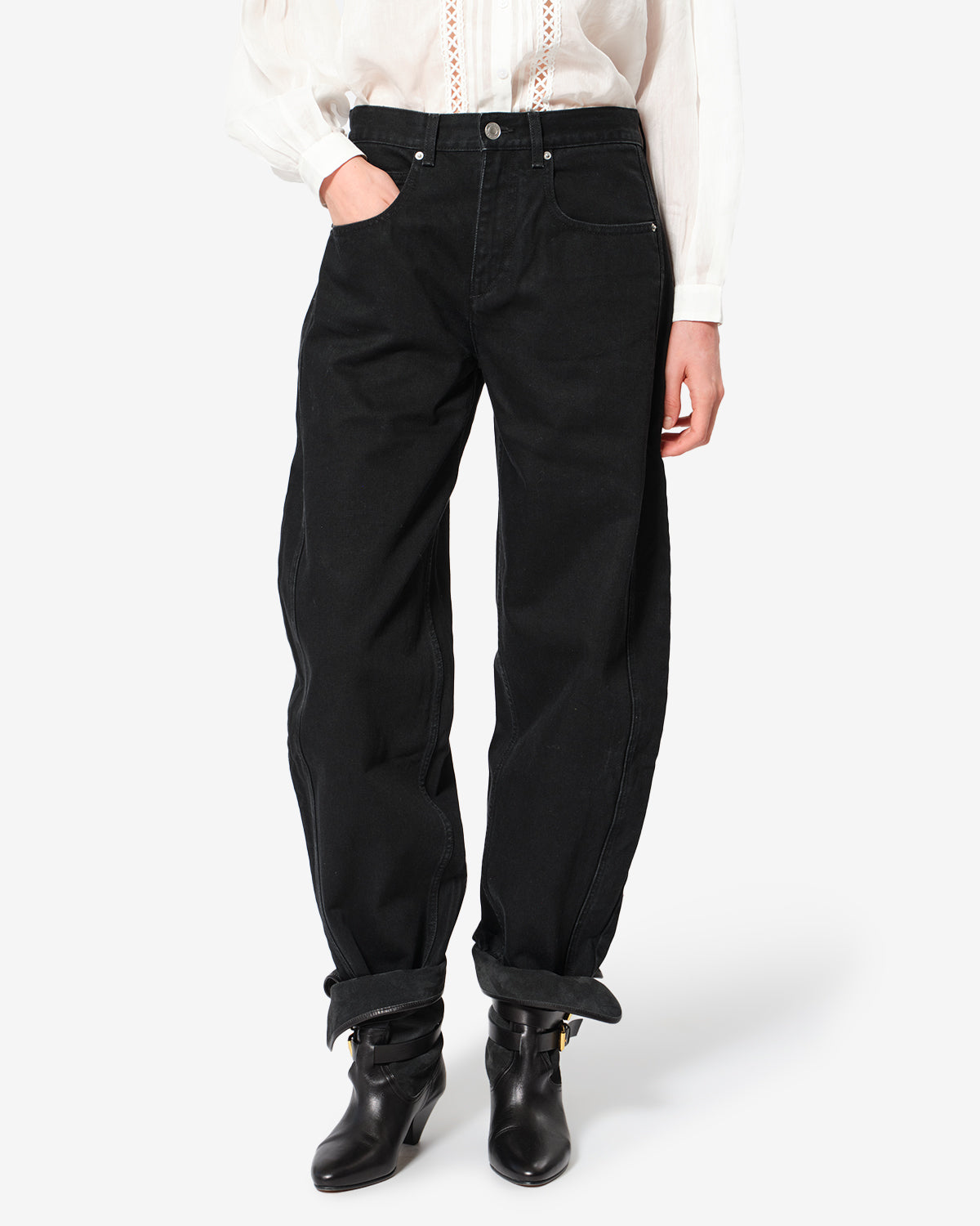 Isabel Marant Oriane jean noir délavé coupe barrel