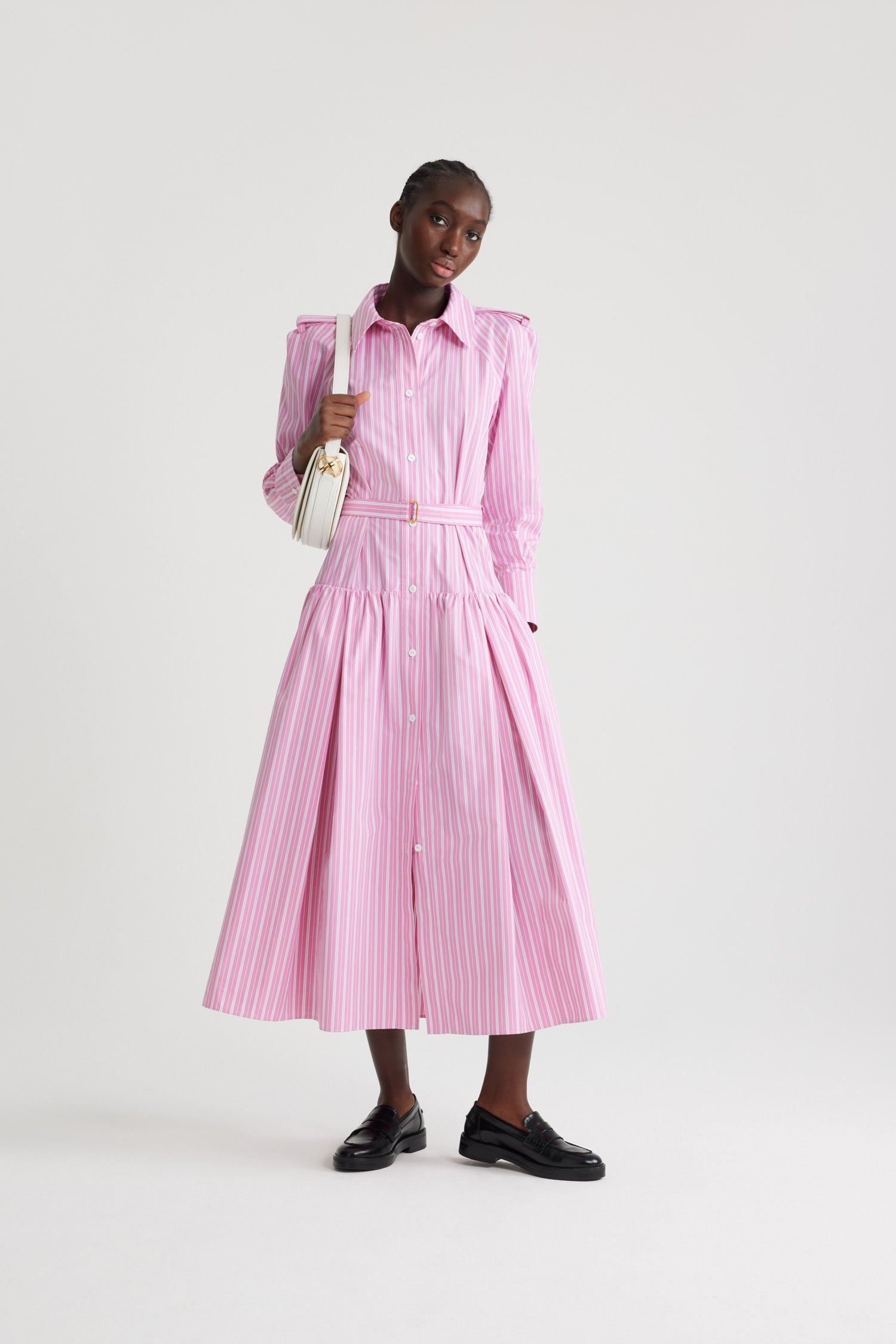 Patou H24DR154 robe chemise maxi rose rayée coton durable