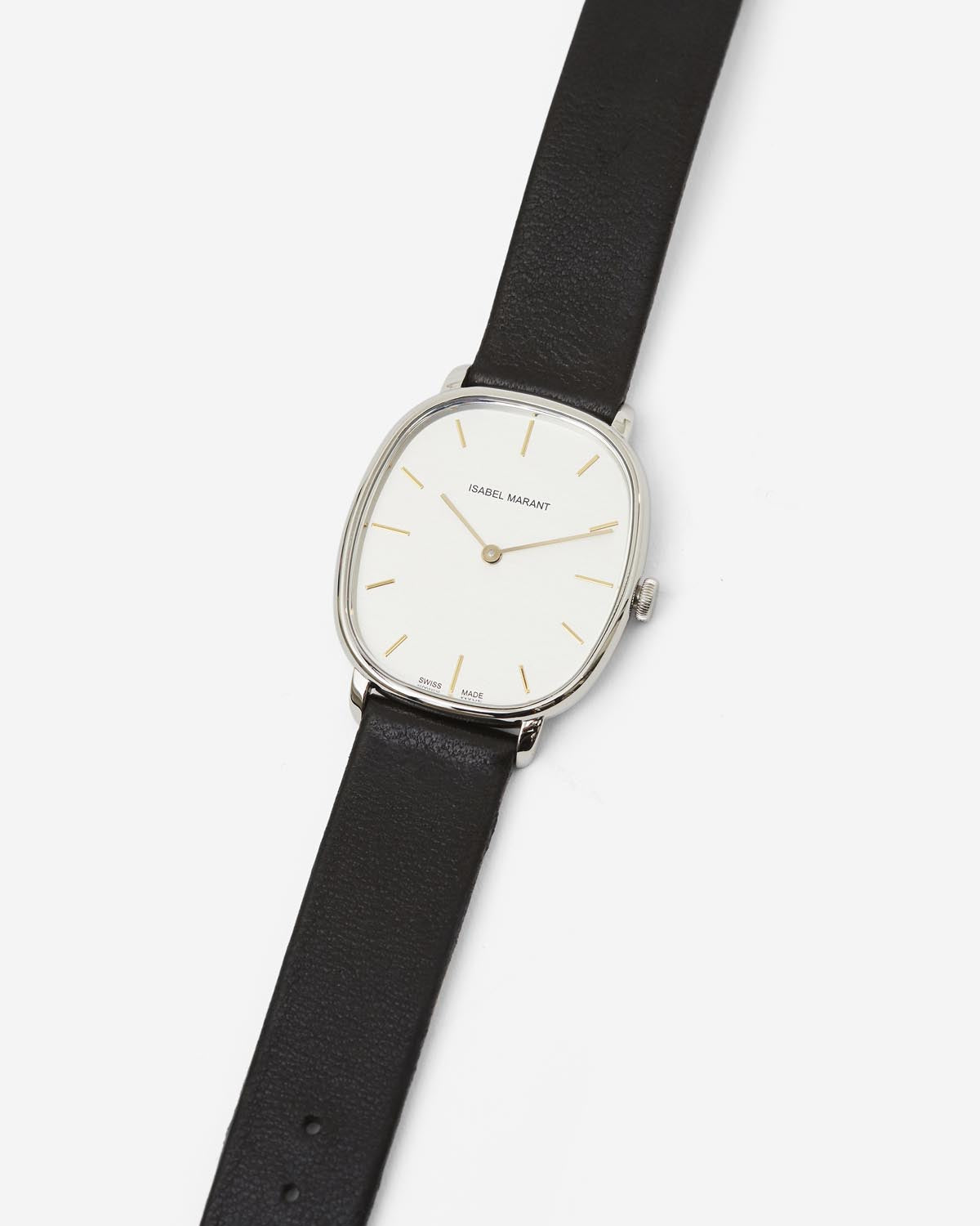 Isabel Marant 28.07 montre argent cuir noir