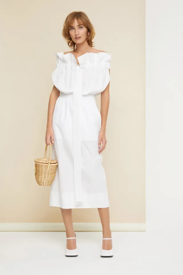 Patou DR061 robe blanche coton bio col bardot