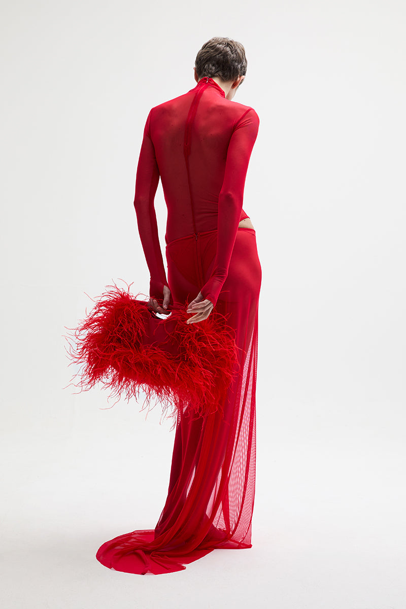 ATU Body Couture CRESTED pochette rouge oversize plumes