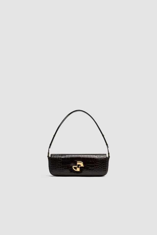 Patou BA020 Le Lock sac cuir croco ebony bandoulière