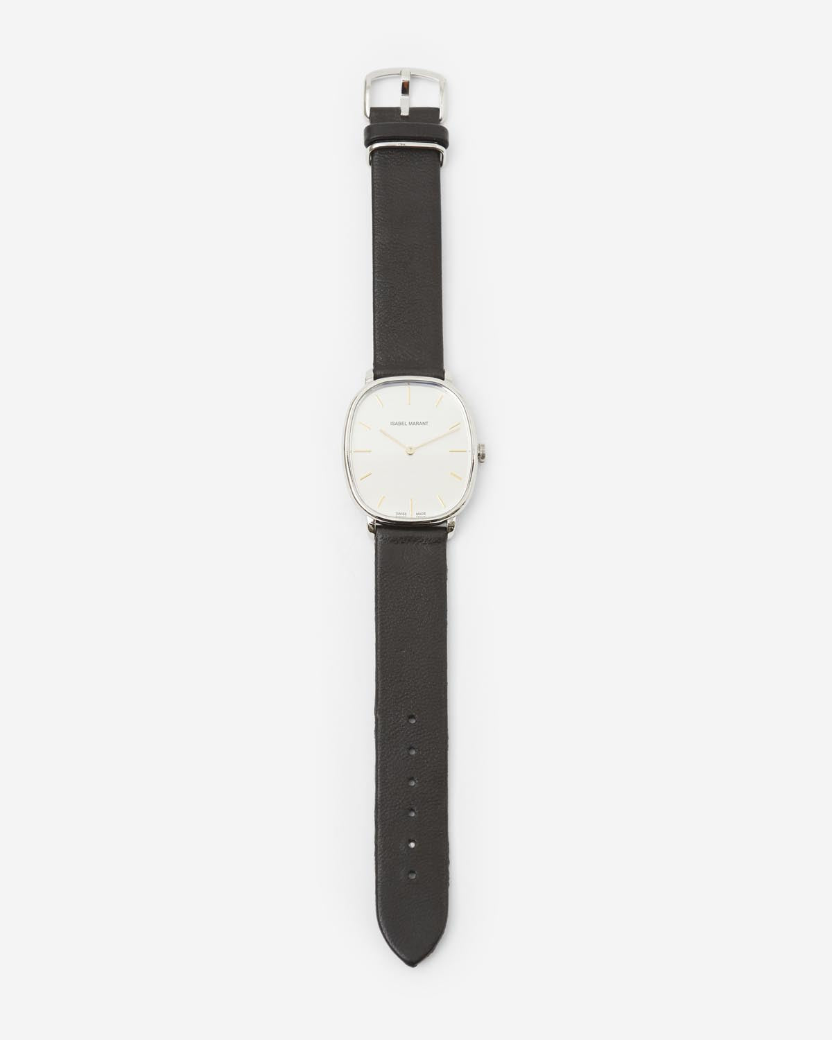 Isabel Marant 28.07 montre argent cuir noir