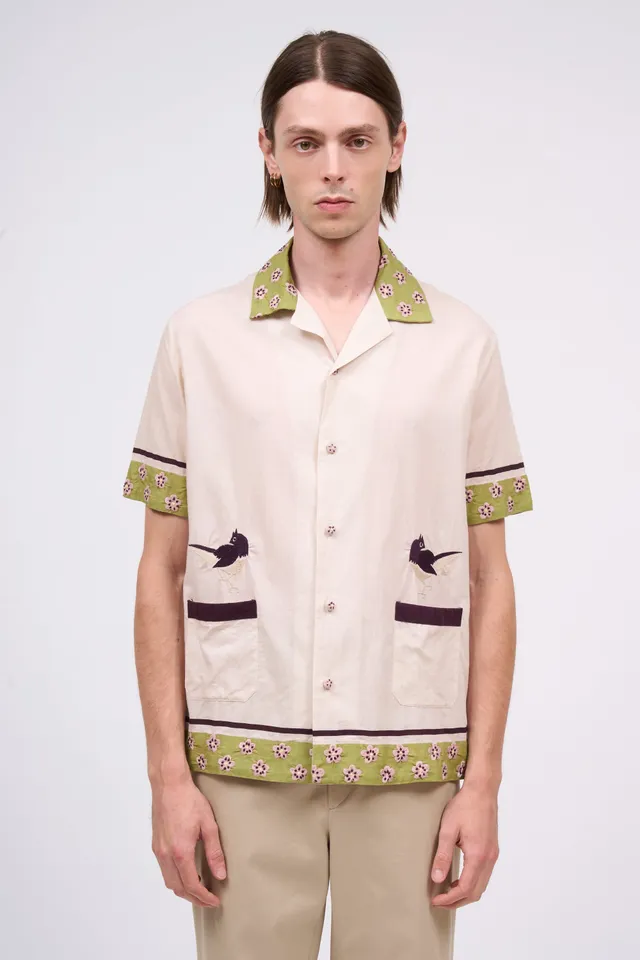Paul & Joe Prevert chemise coton brodé beige manches courtes