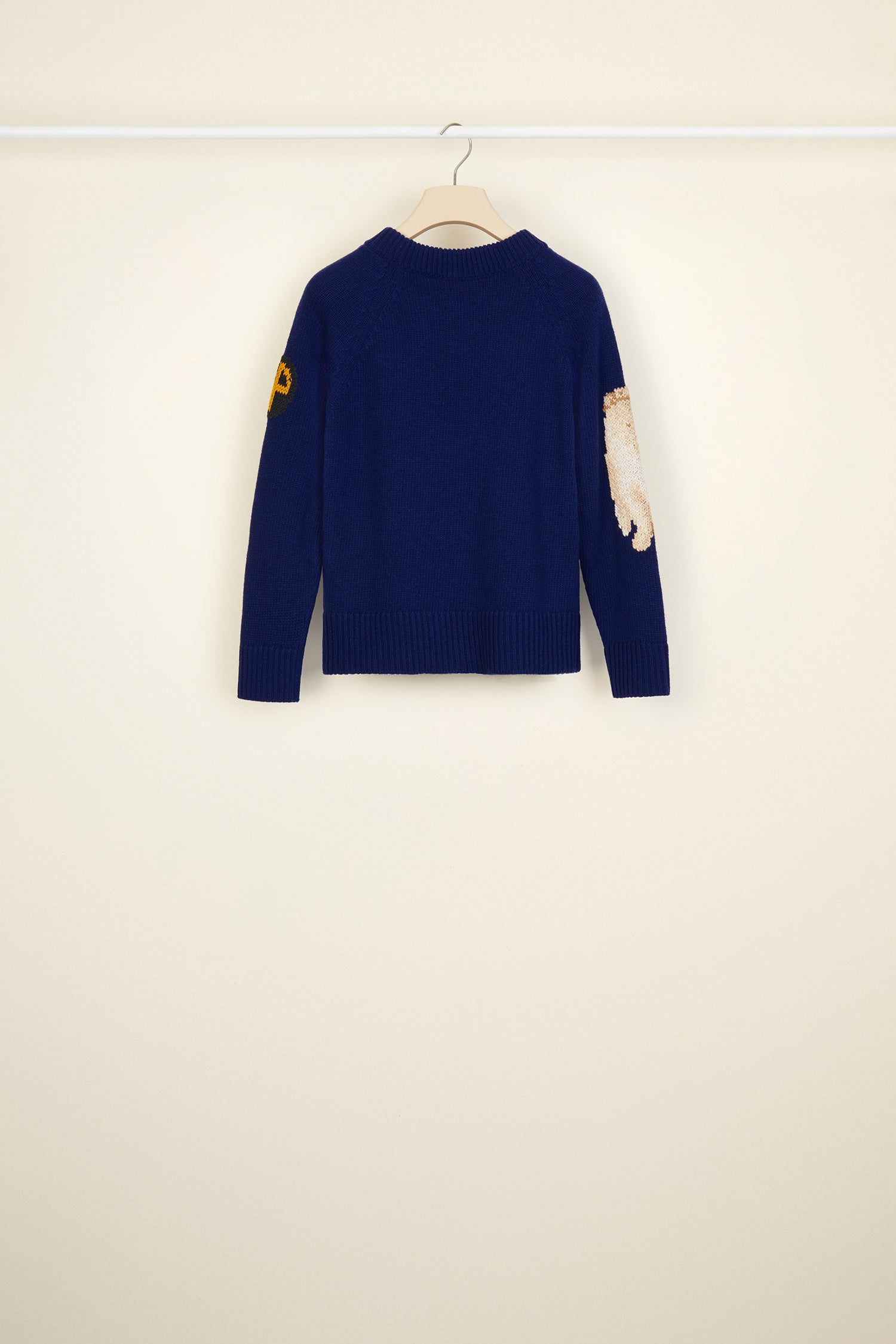 Patou KN017 pull jacquard laine mérinos bleu persan S