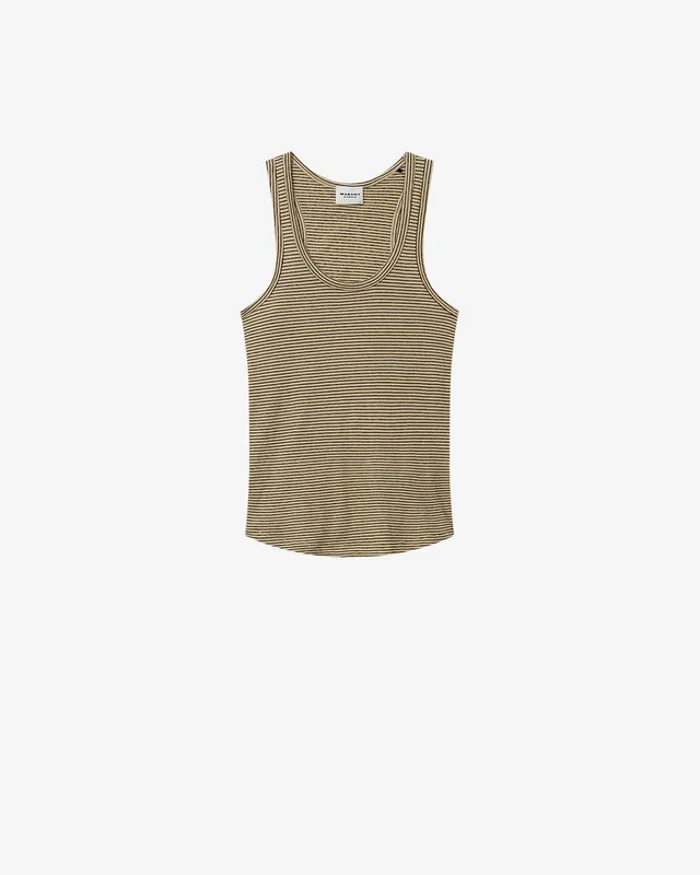 Isabel Marant Thea débardeur coton lin rayé noir-beige