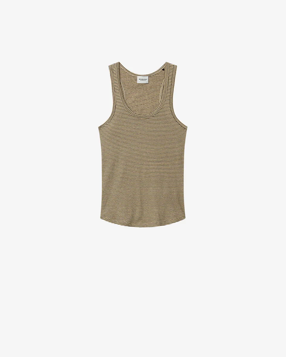 Isabel Marant Thea débardeur coton lin rayé noir-beige