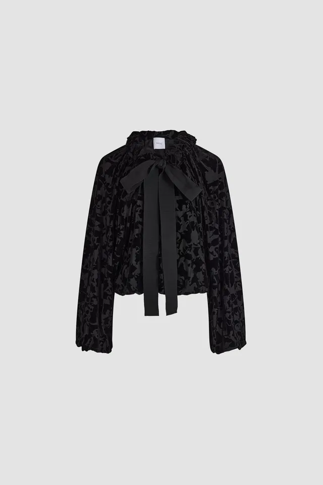 Patou TO017 top dévoré noir Black manches bouffantes
