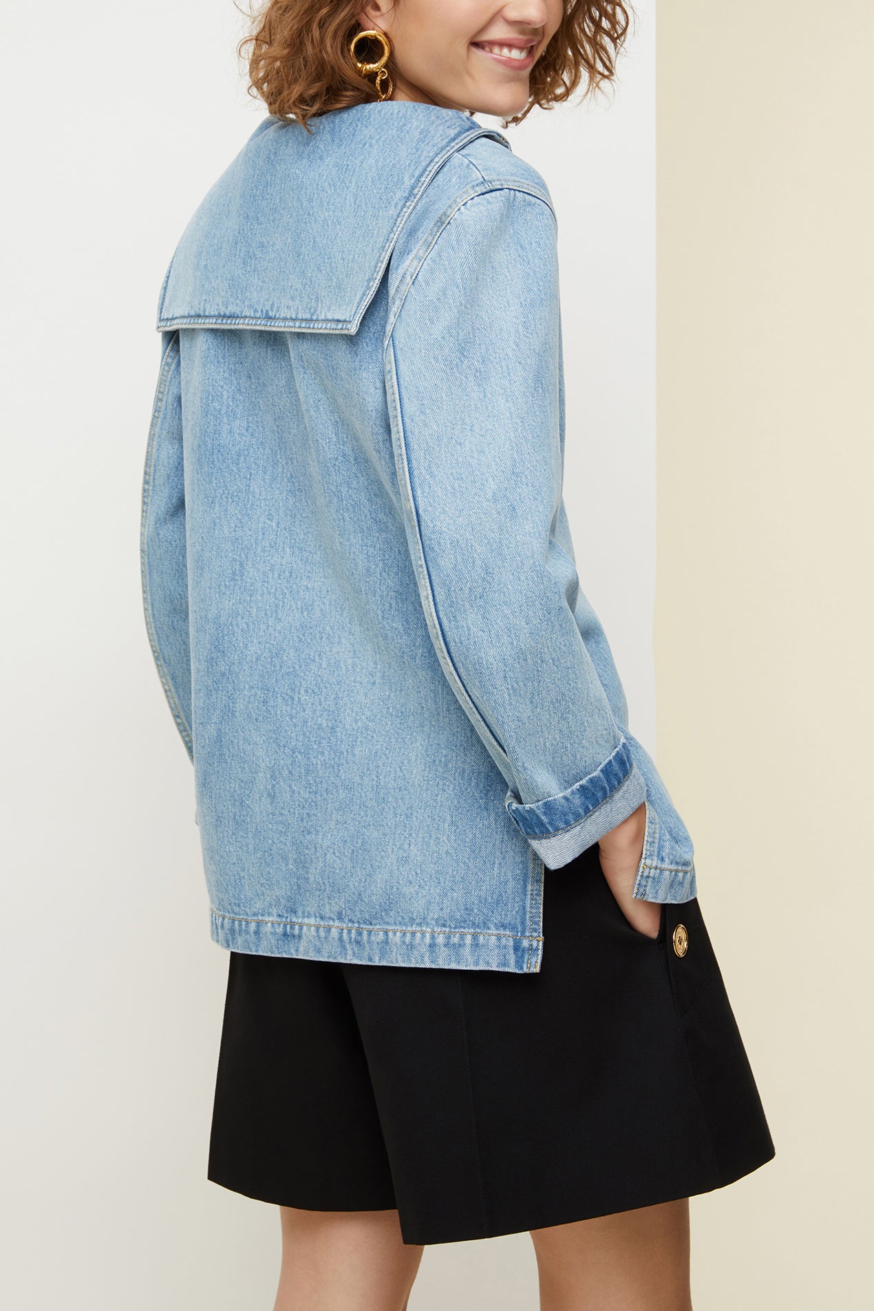 Patou OU004 Tunique denim bio Blueberry col marin