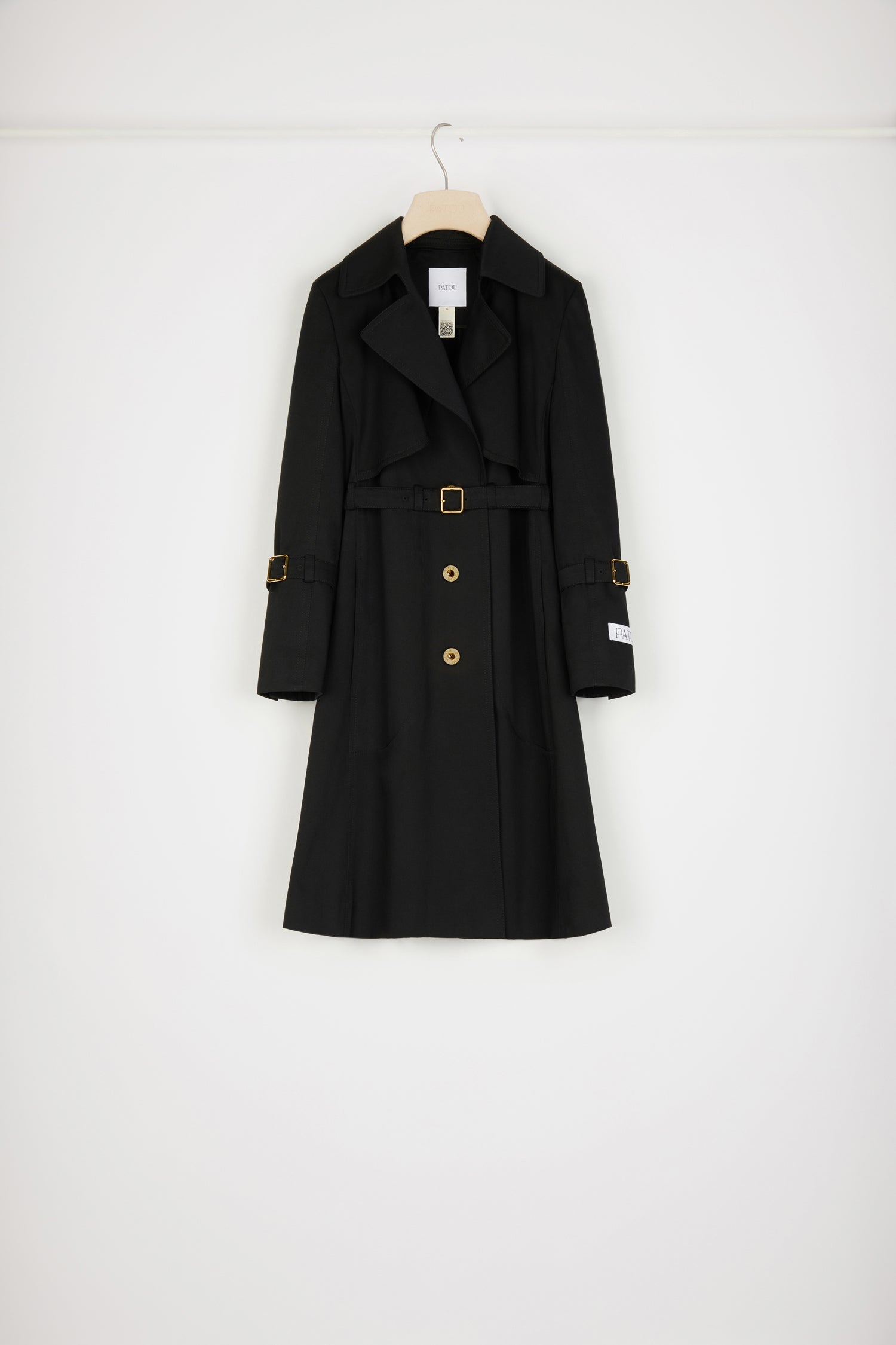 Patou OU019 trench coton gabardine noir ceinture taille