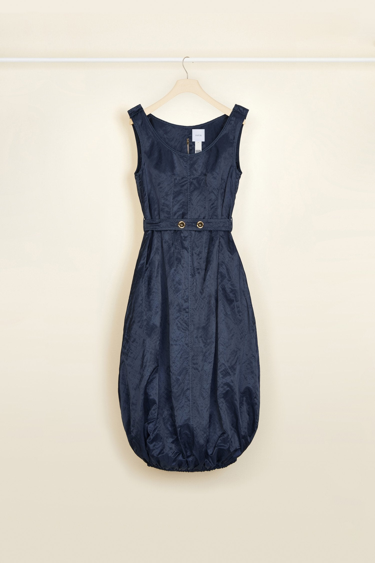 Patou Bubble hem dress robe bleue satin métal 34-44
