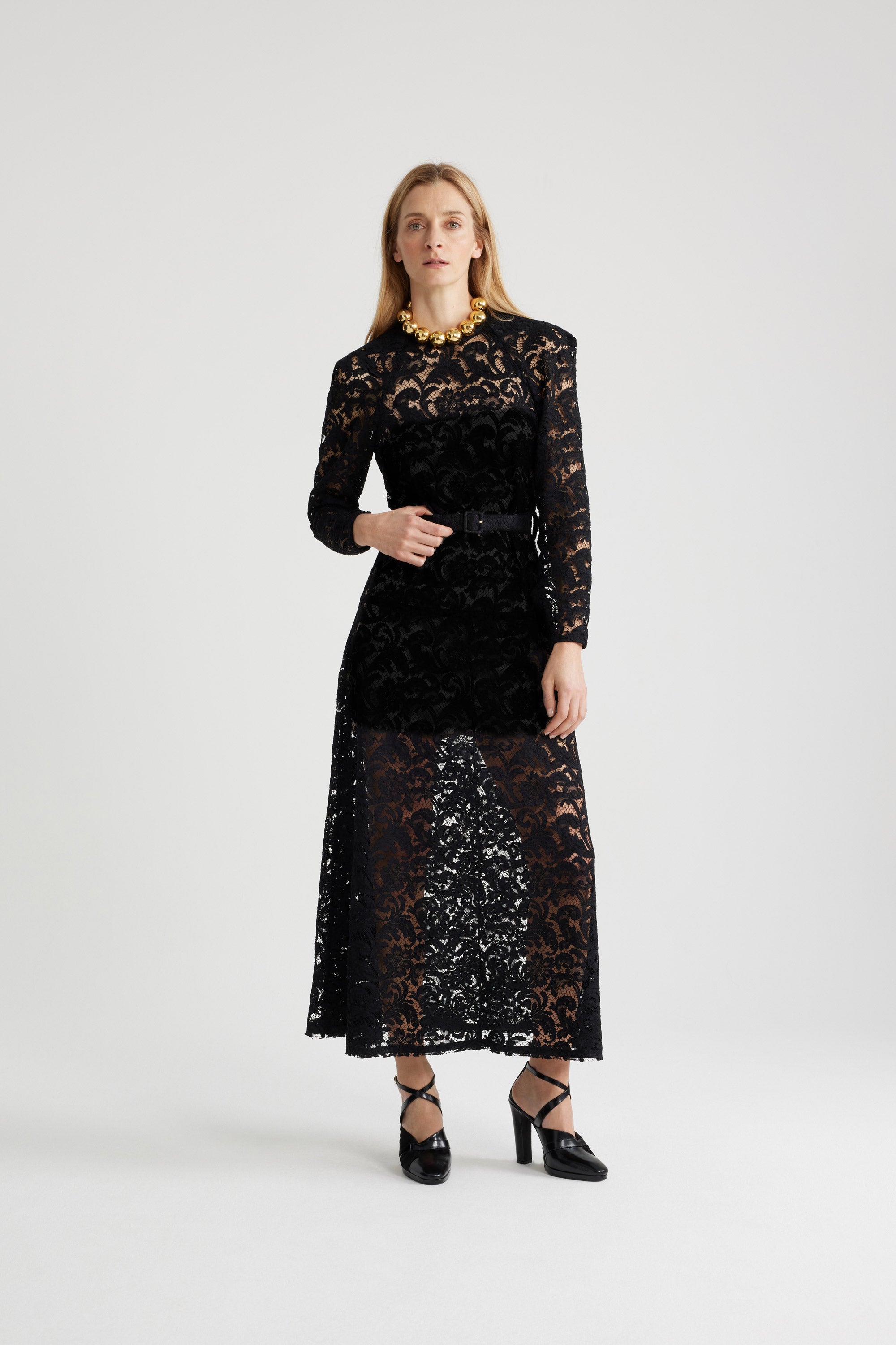 Patou DR146 robe maxi dentelle noire coton bio