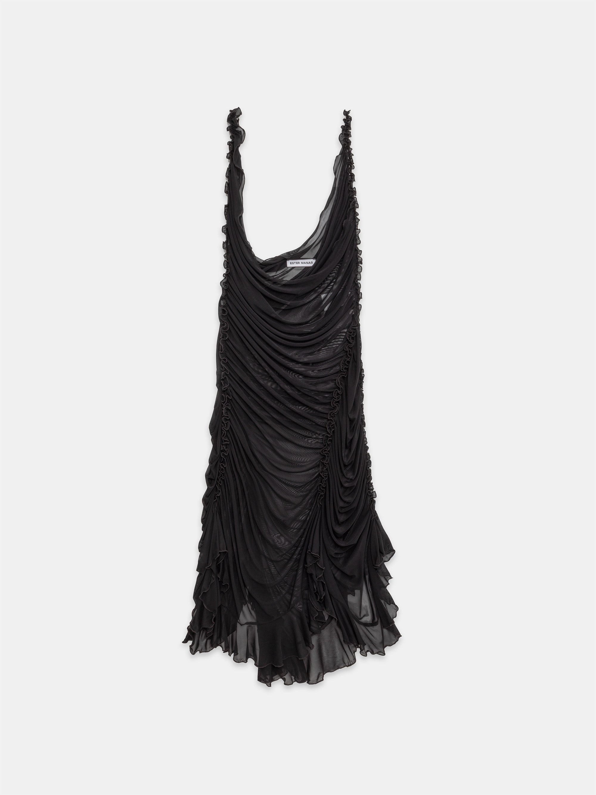 Ester Manas Midnight robe noire mesh froncée Regular