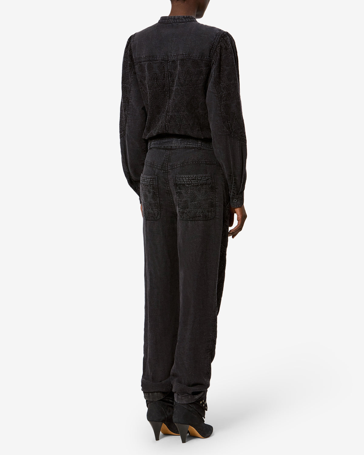 Isabel Marant Kellen combinaison noir délavé coton broderie