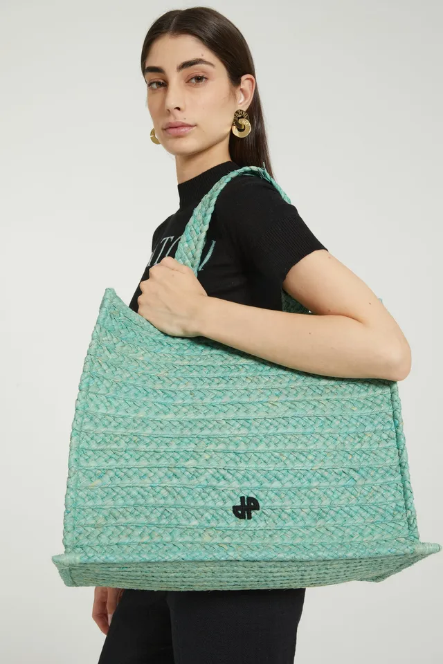 Patou P24AC045 tote raphia vert menthe grand JP