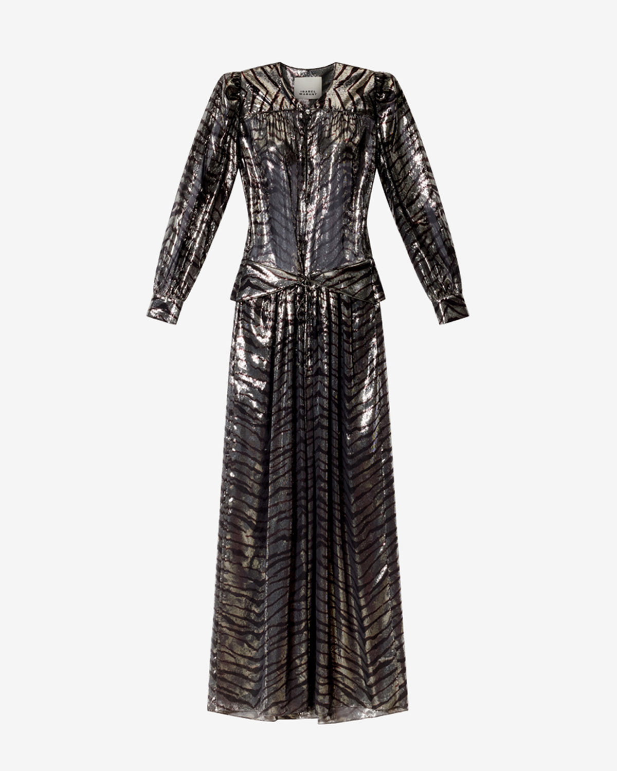Isabel Marant Felby robe longue soie noir et argenté zèbre