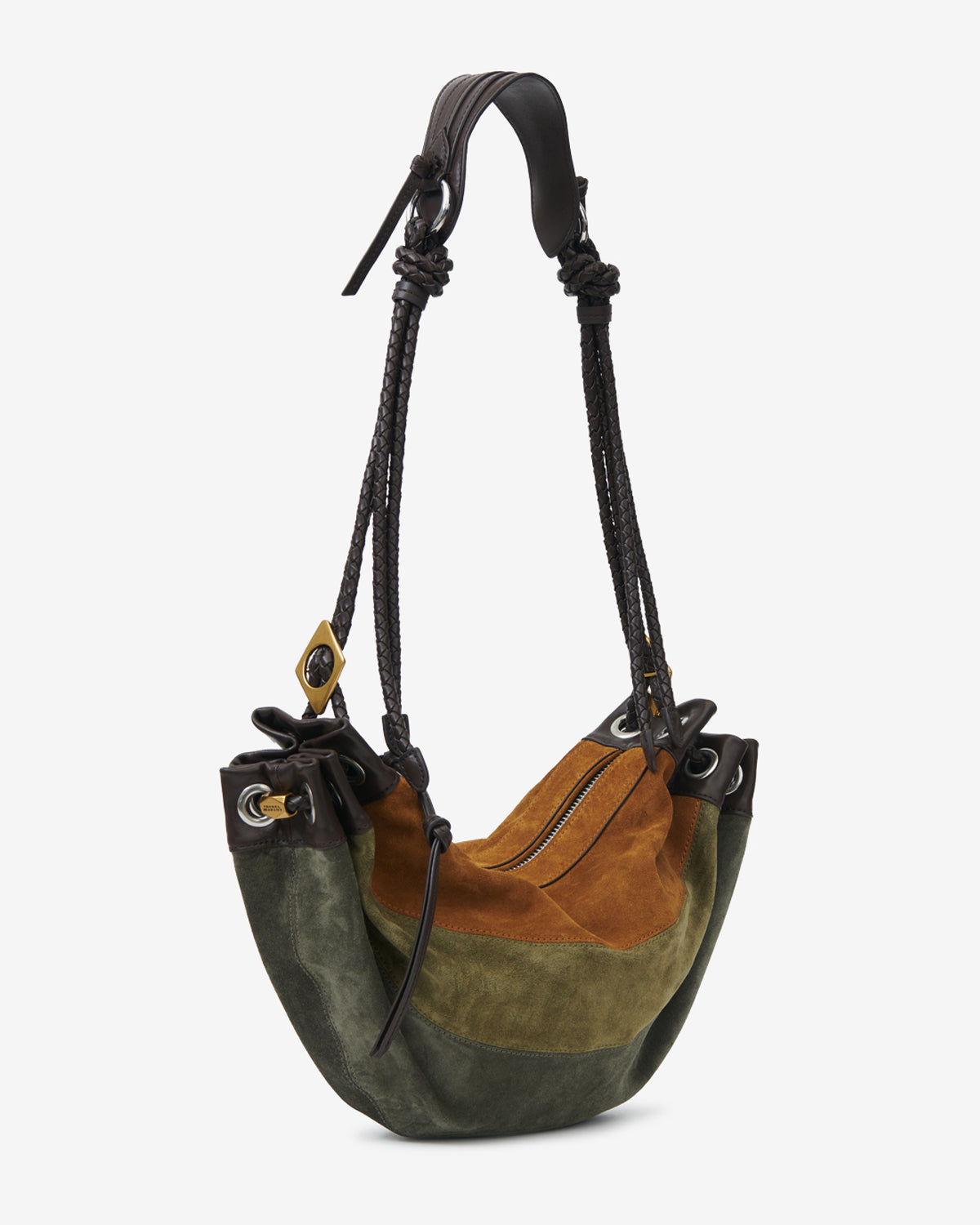 Isabel Marant Maia Medium sac kaki velours patchwork