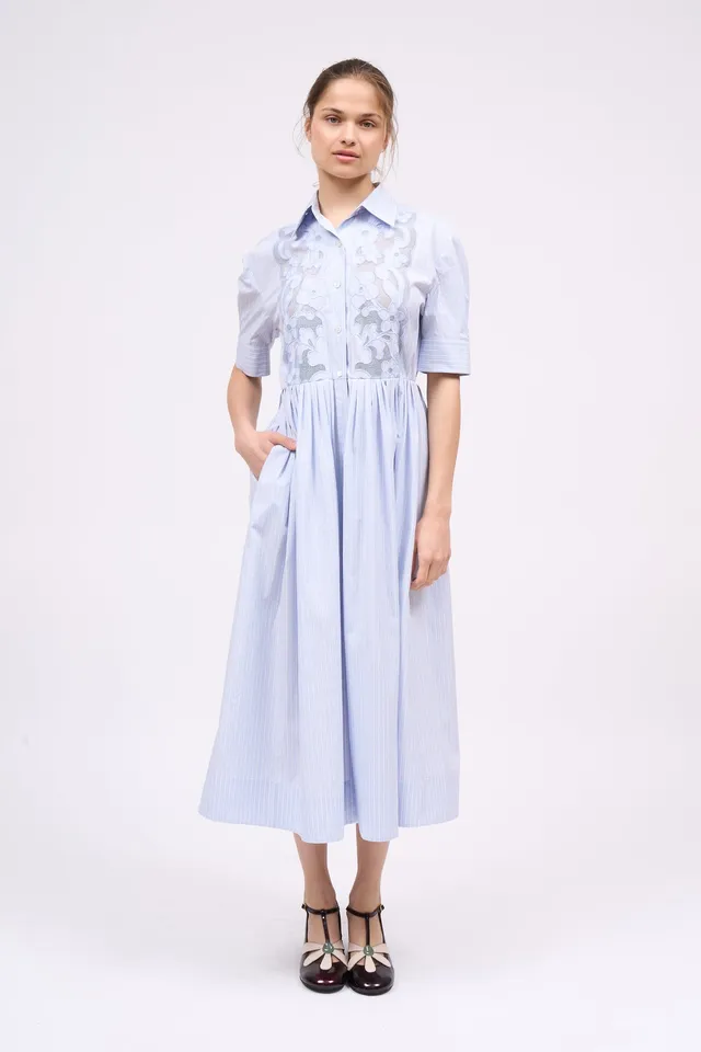 Paul & Joe Robes Robe FLANDRES chemise popeline coton rayé brodée