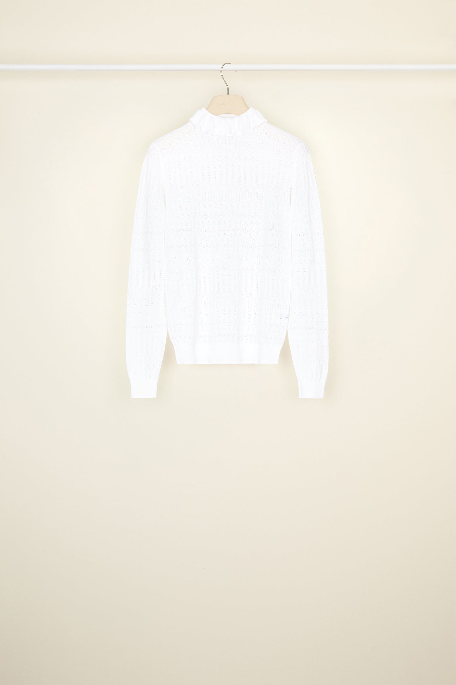 Patou P22KN0758049001W pull blanc coton bio col volant