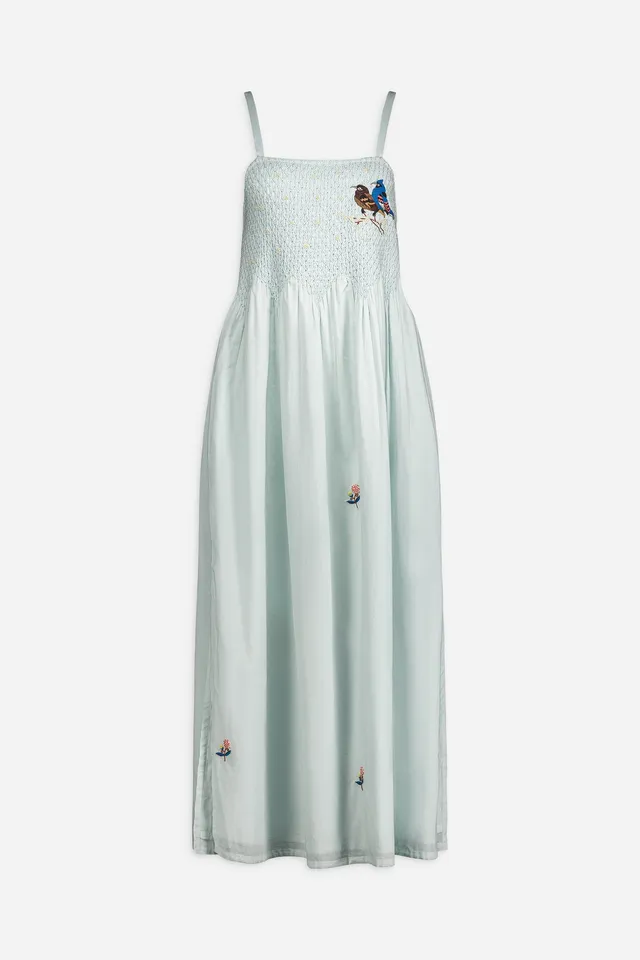 Paul & Joe Mesange robe longue coton brodé smockée