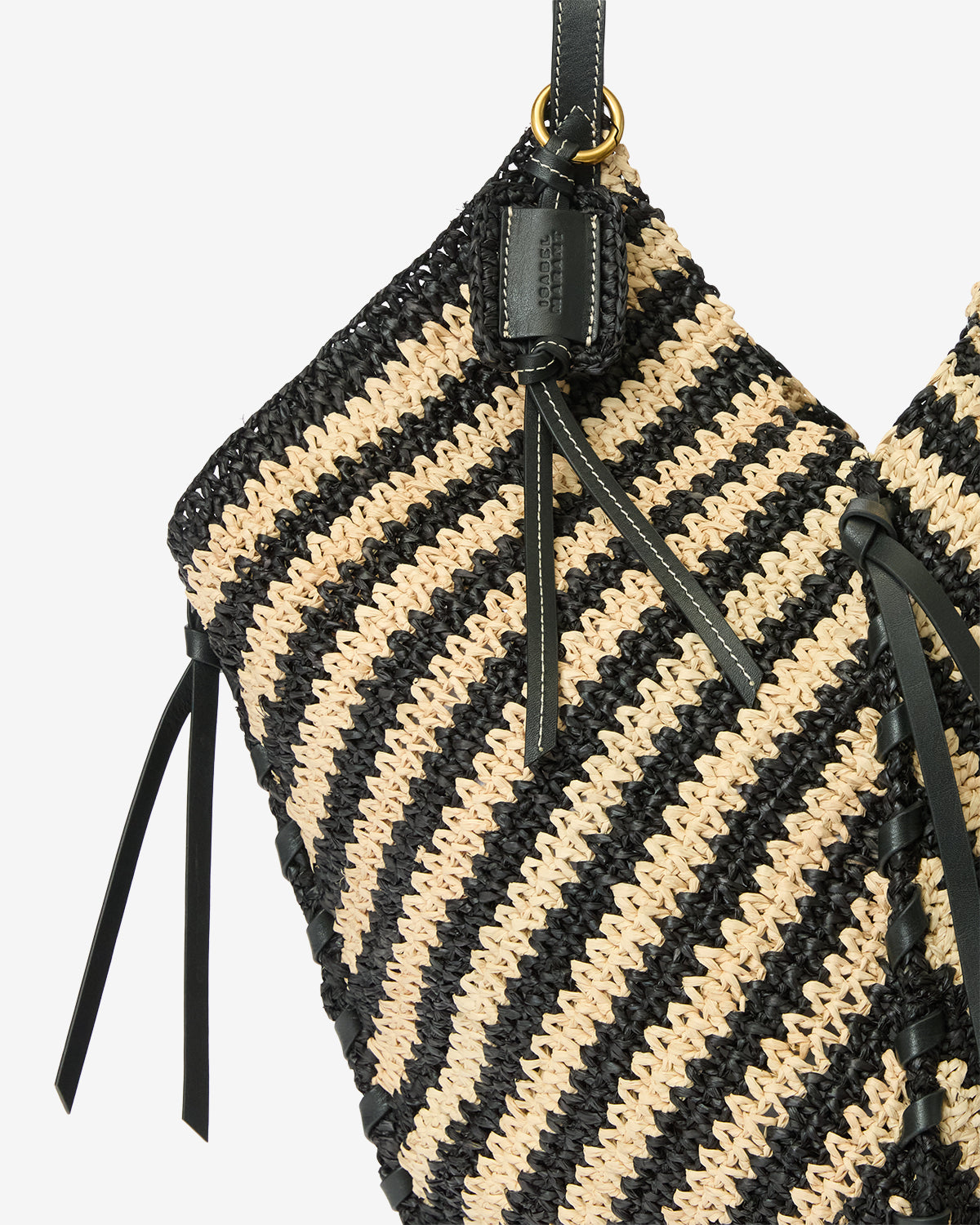 Isabel Marant Tampa sac raphia noir naturel 40 cm