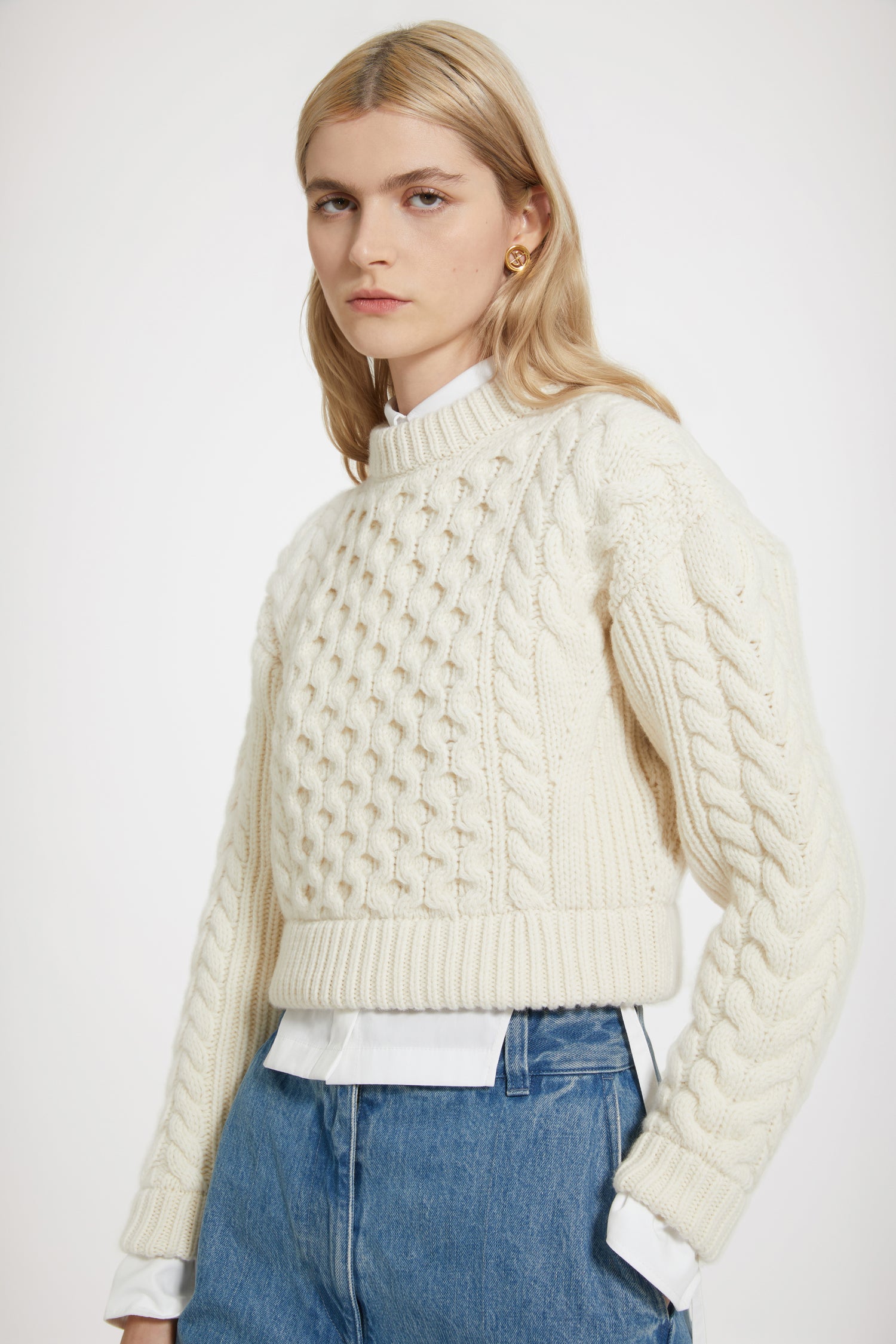 Patou KN138 pull torsades laine blanc avalanche