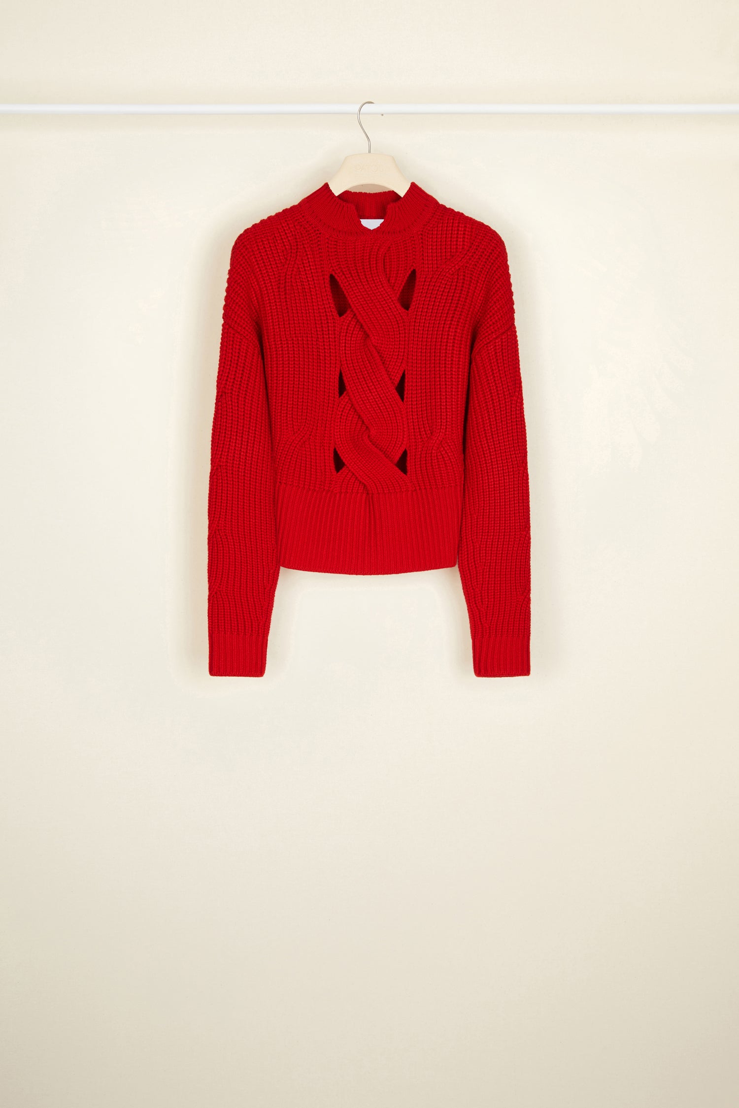 Patou KN0528038302R pull torsadé rouge poppy cropped