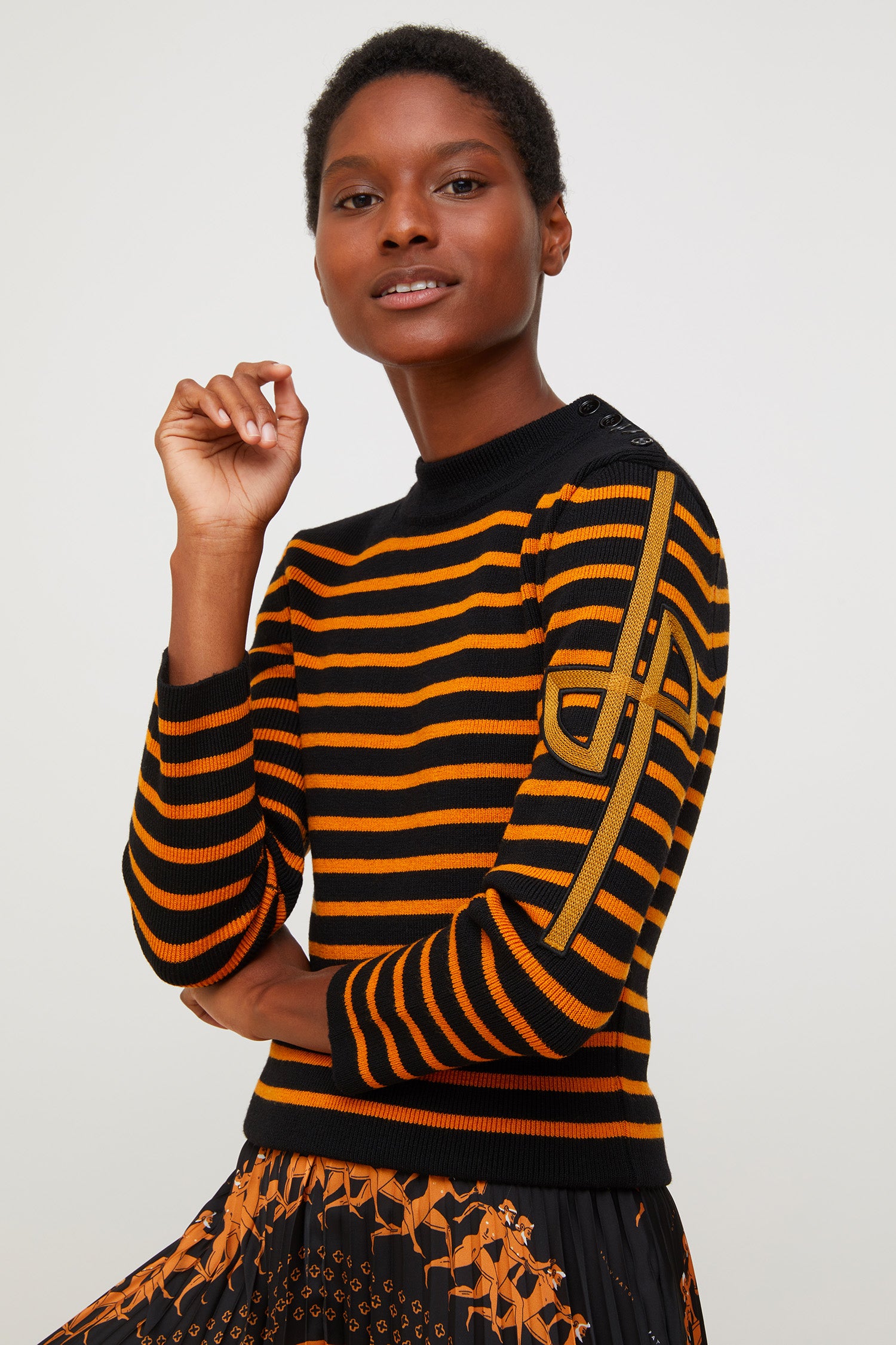 Patou KN003 pull marinière laine noir sienne XS-XL