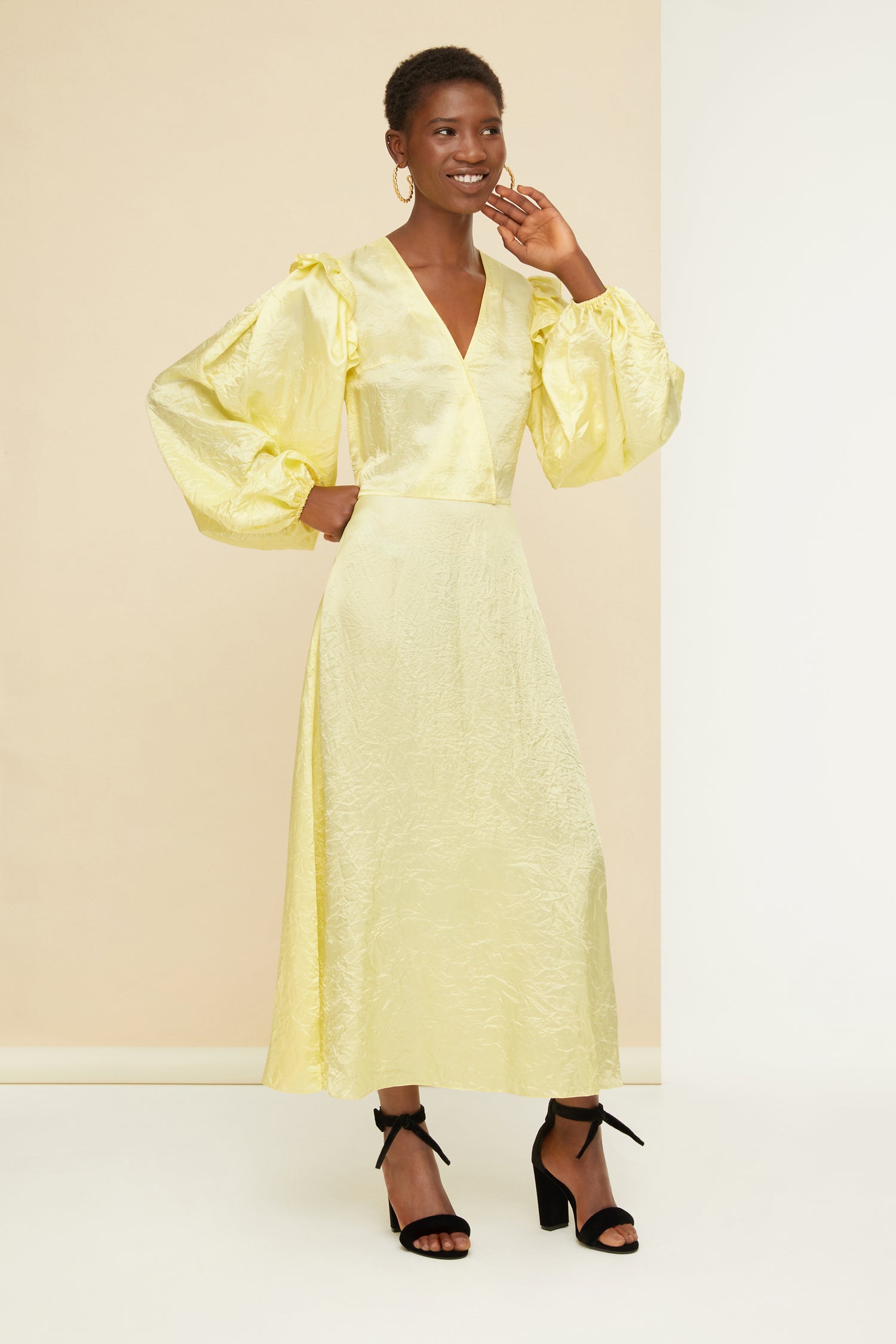 Patou DR090 robe satin jaune Popcorn maxi 34-44