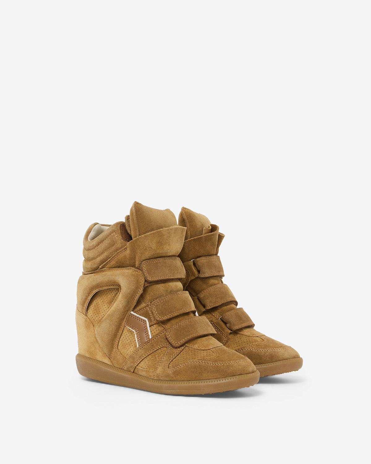 Isabel Marant Bekett baskets compensées cognac cuir suède