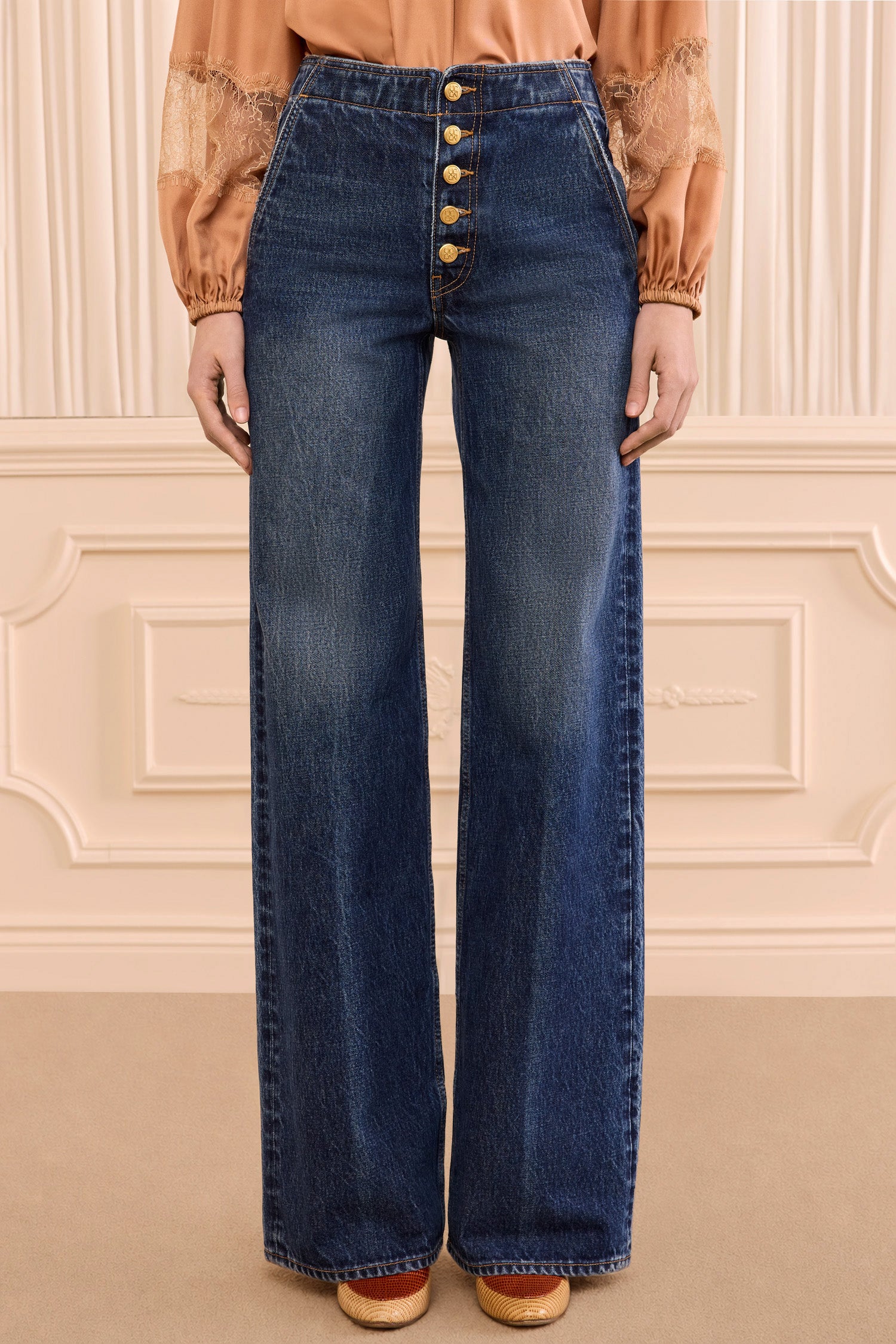 Ulla Johnson Jasmine jean large taille basse Nile 100% coton