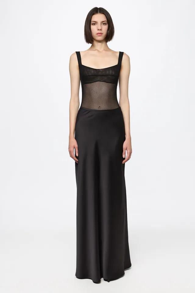 ATU Body Couture Skirts Jupe Longue Satin Noire Taille S