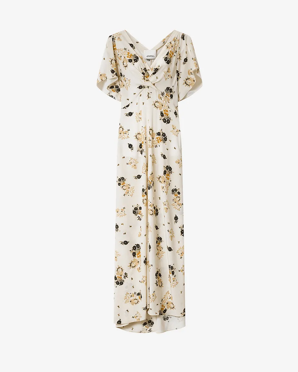 Isabel Marant Falja Robe longue écru soie imprimée