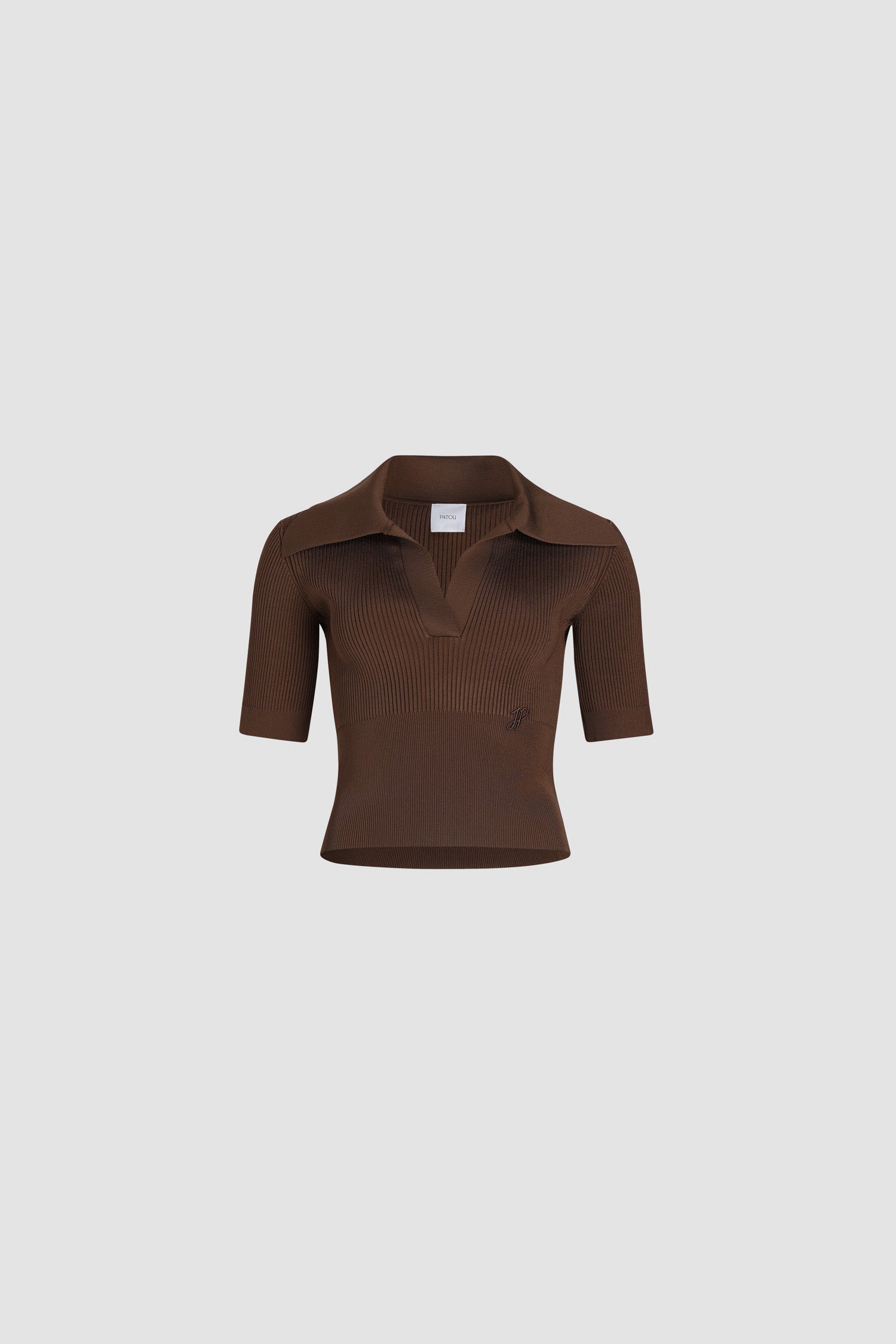 Patou polo top maille tobacco viscose col large