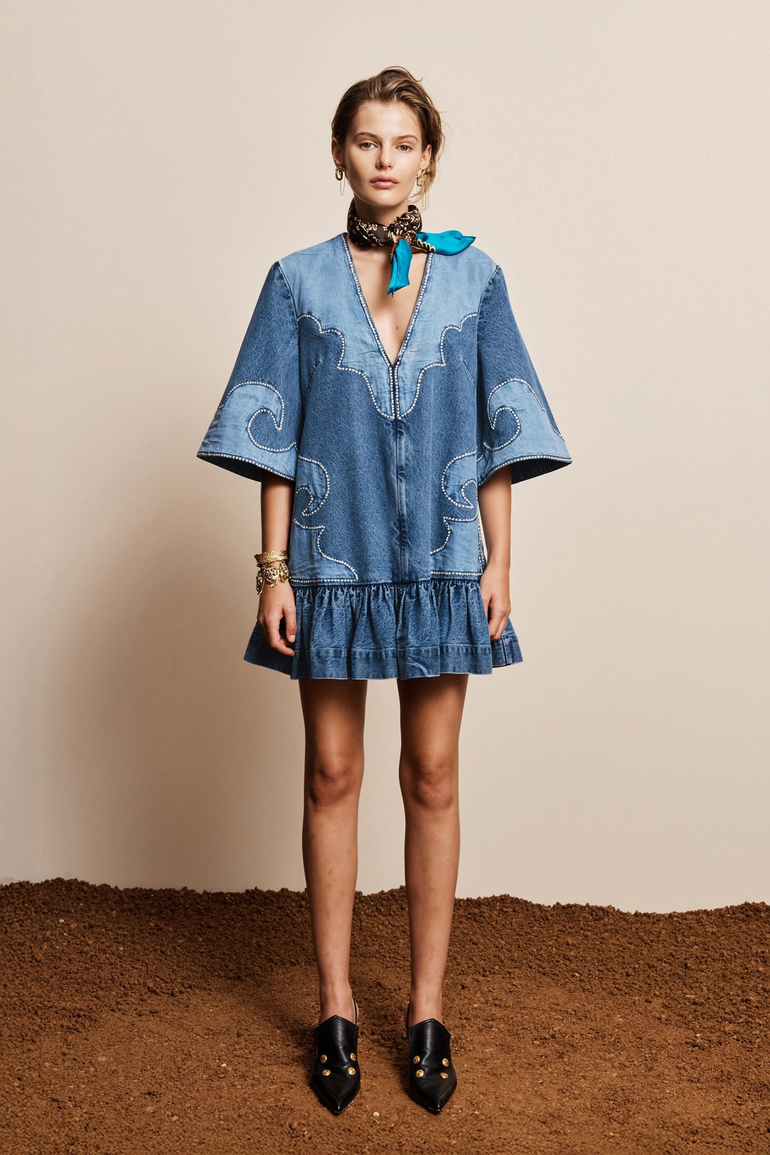 Alemäis Jesse Mini Dress robe jean patchwork