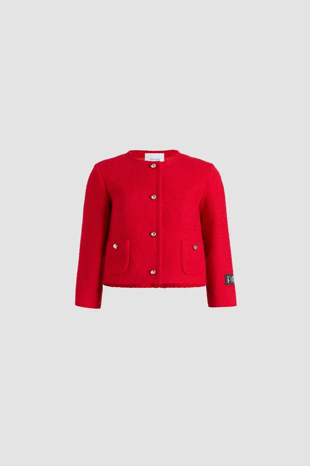 Patou H25JA062 veste tweed laine rouge Scarlet court