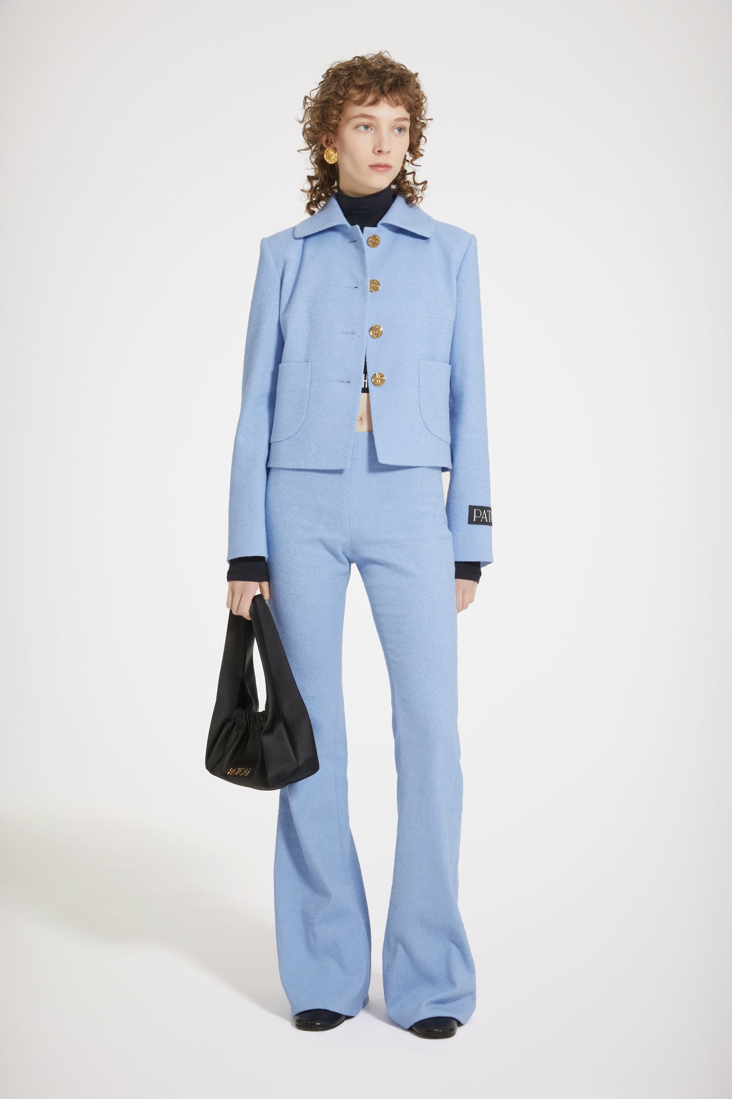 Patou H23JA0340134630B veste courte Ice Blue tweed stretch